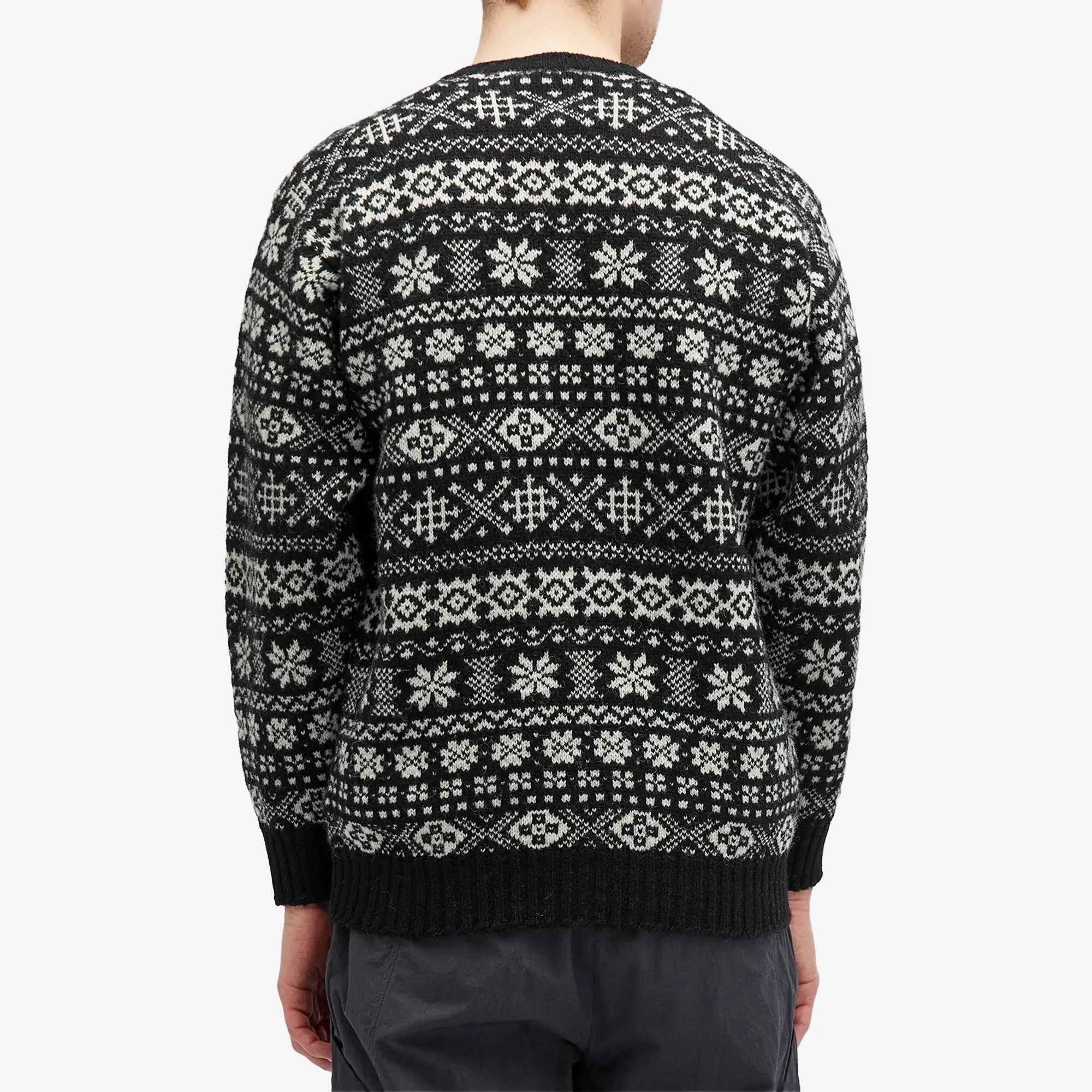 Jamieson's of Shetland Men's Snowflake Fair Isle Crew Knit Black/White