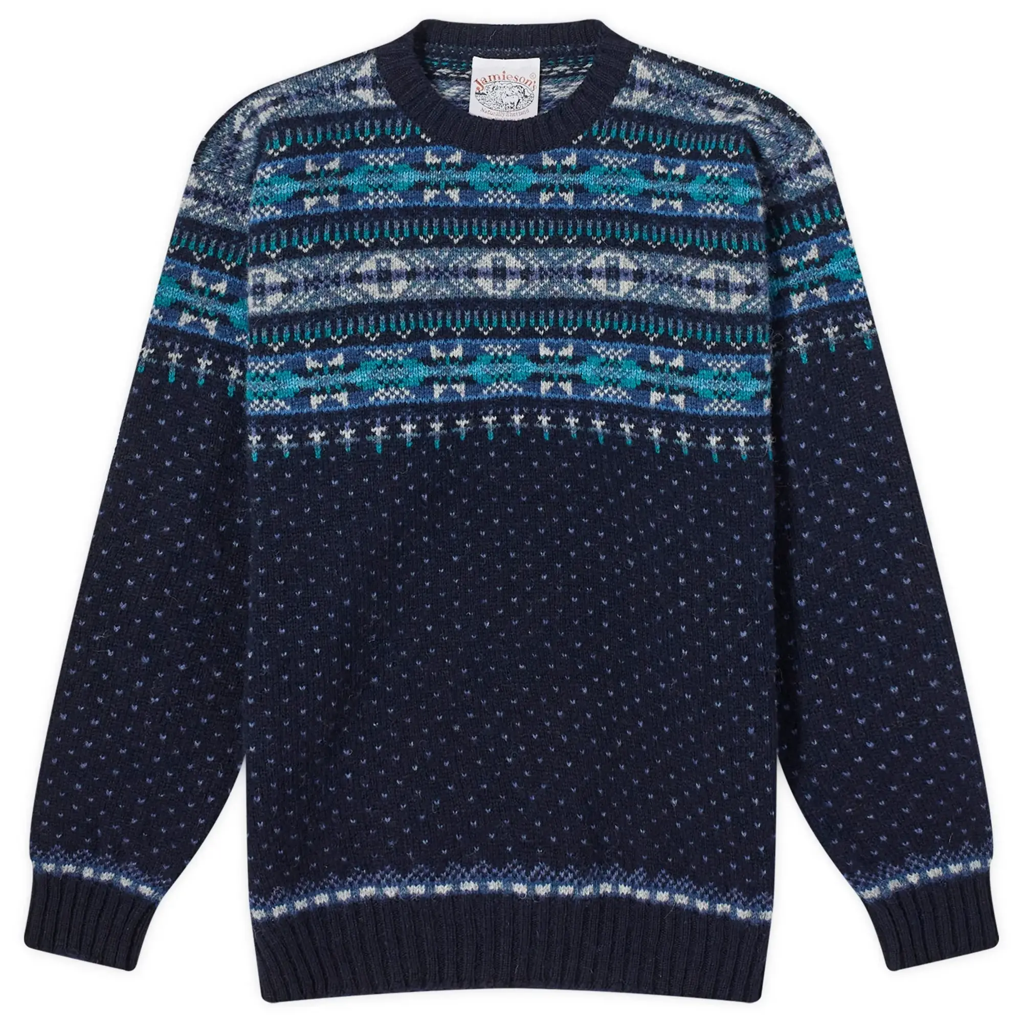 Jamieson's of Shetland Men's Nordic Fair Isle Crew Knit Navy