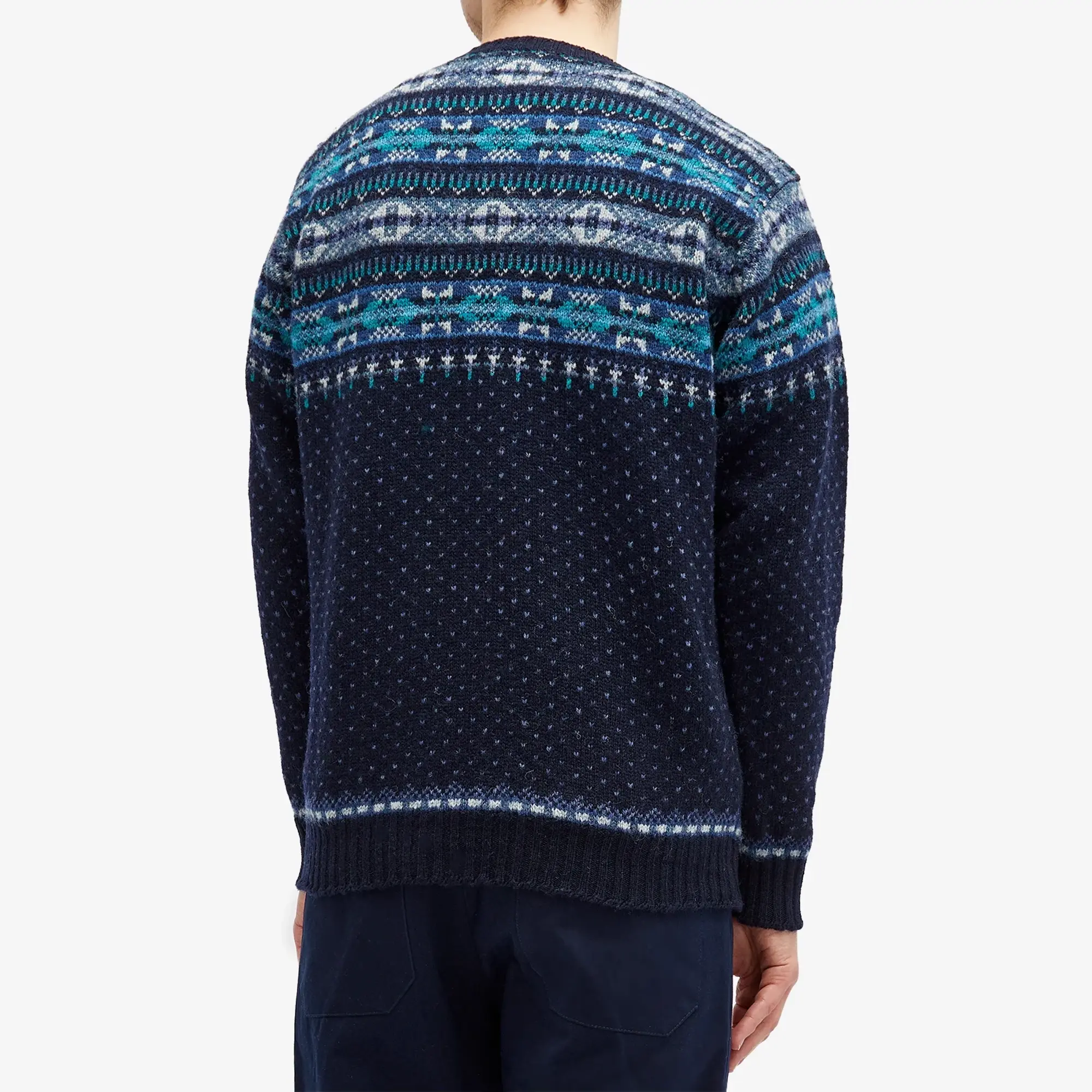 Jamieson's of Shetland Men's Nordic Fair Isle Crew Knit Navy