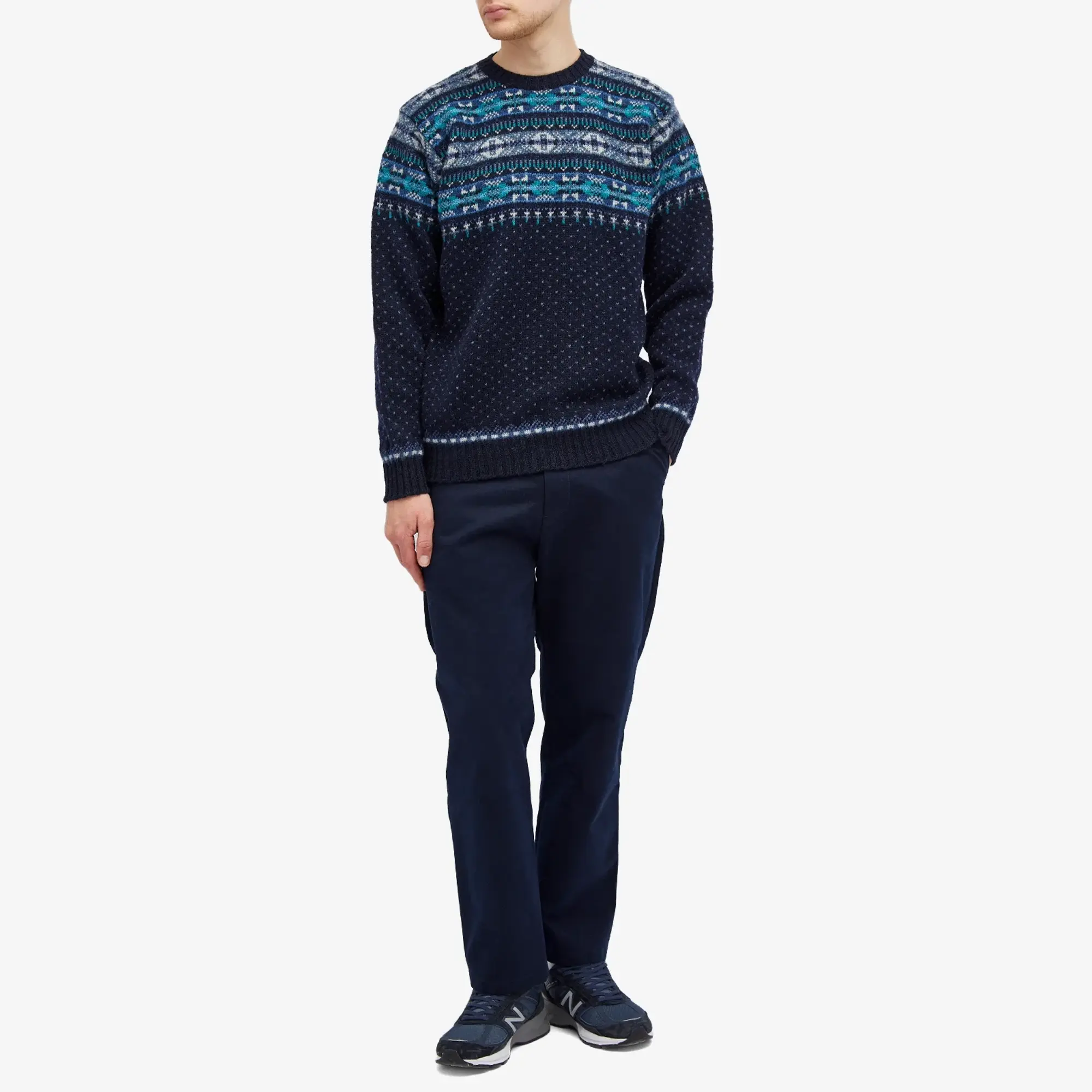 Jamieson's of Shetland Men's Nordic Fair Isle Crew Knit Navy