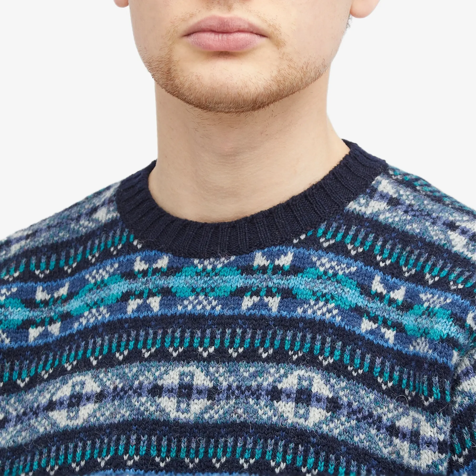 Jamieson's of Shetland Men's Nordic Fair Isle Crew Knit Navy