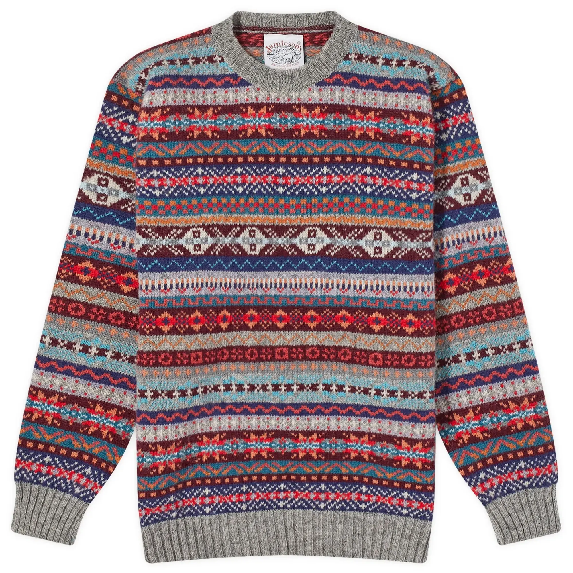 Jamieson's of Shetland Men's Fair Isle Crew Knit Grey Mix
