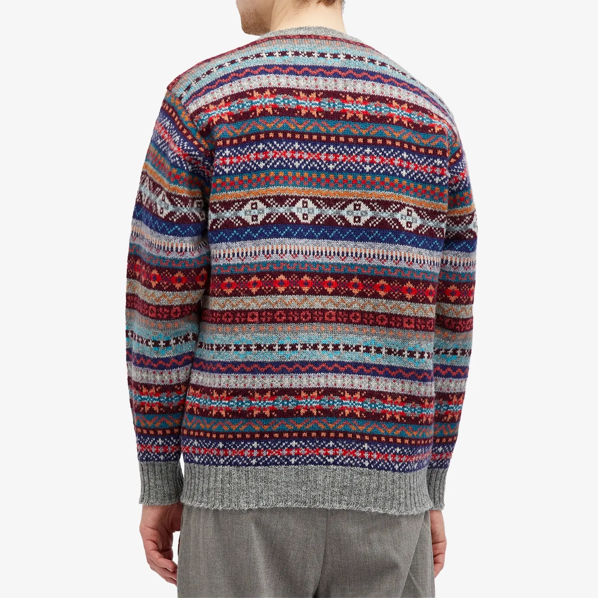 Jamieson's of Shetland Men's Fair Isle Crew Knit Grey Mix