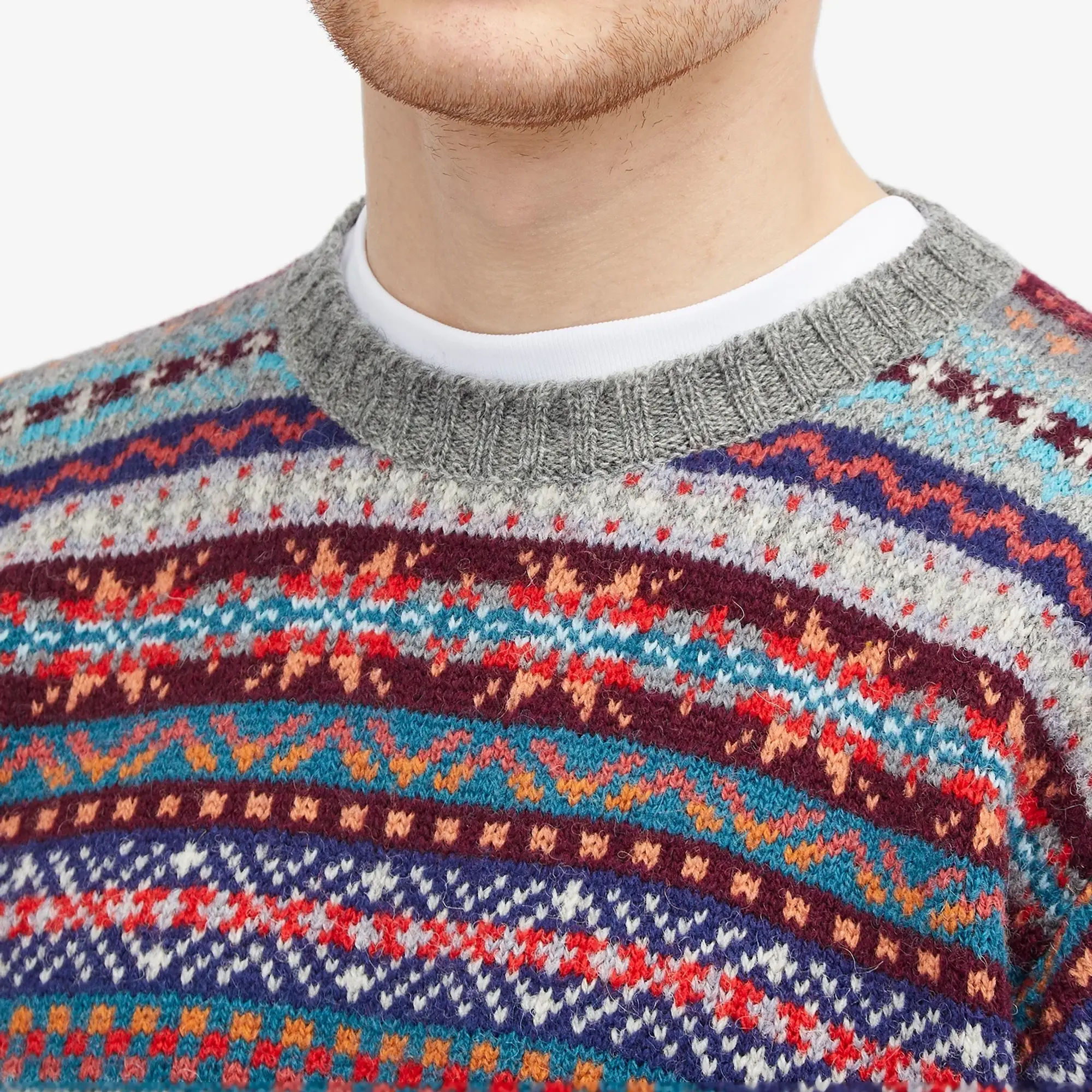 Jamieson's of Shetland Men's Fair Isle Crew Knit Grey Mix
