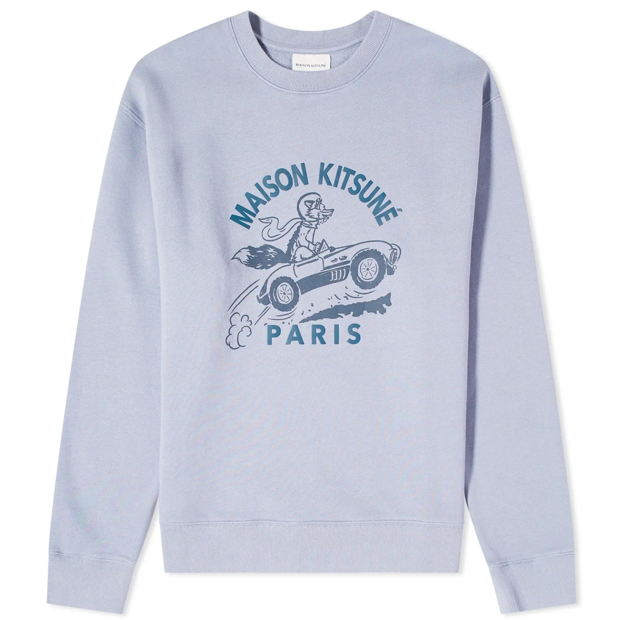Maison Kitsuné Men's Racing Fox Comfort Crew Sweat Duster Blue