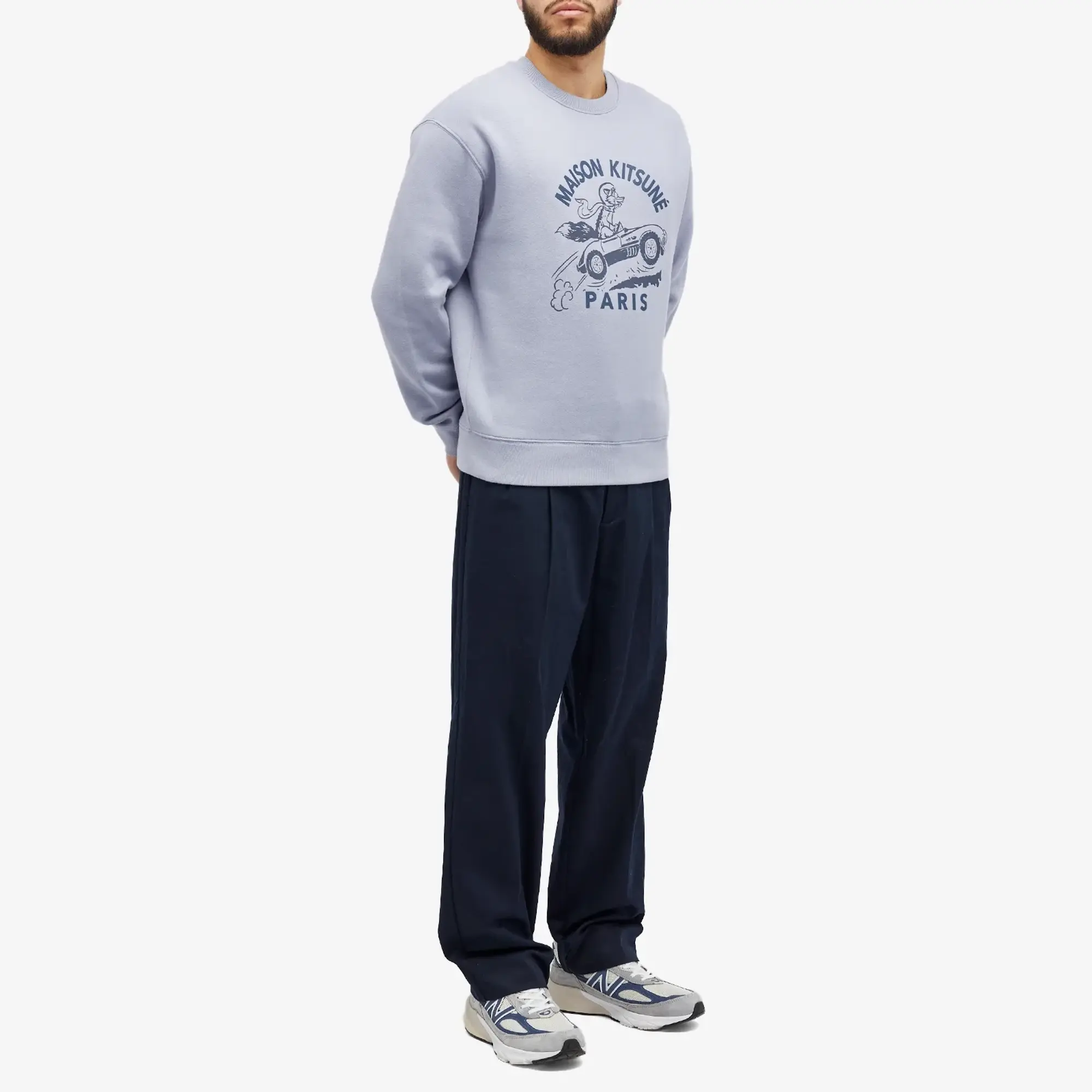Maison Kitsuné Men's Racing Fox Comfort Crew Sweat Duster Blue