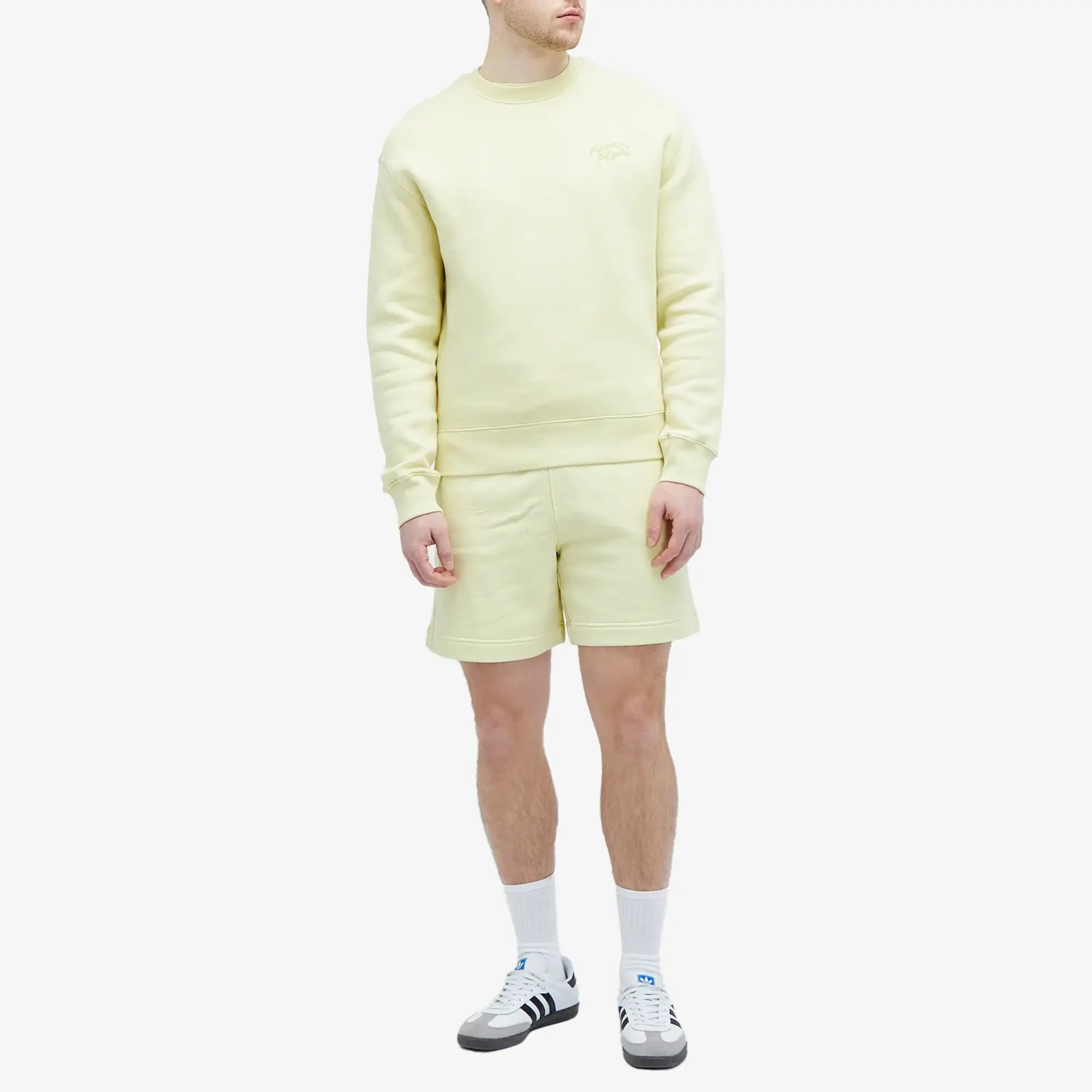Maison Kitsuné Men's Handwriting Comfort Crew Sweat Chalk Yellow