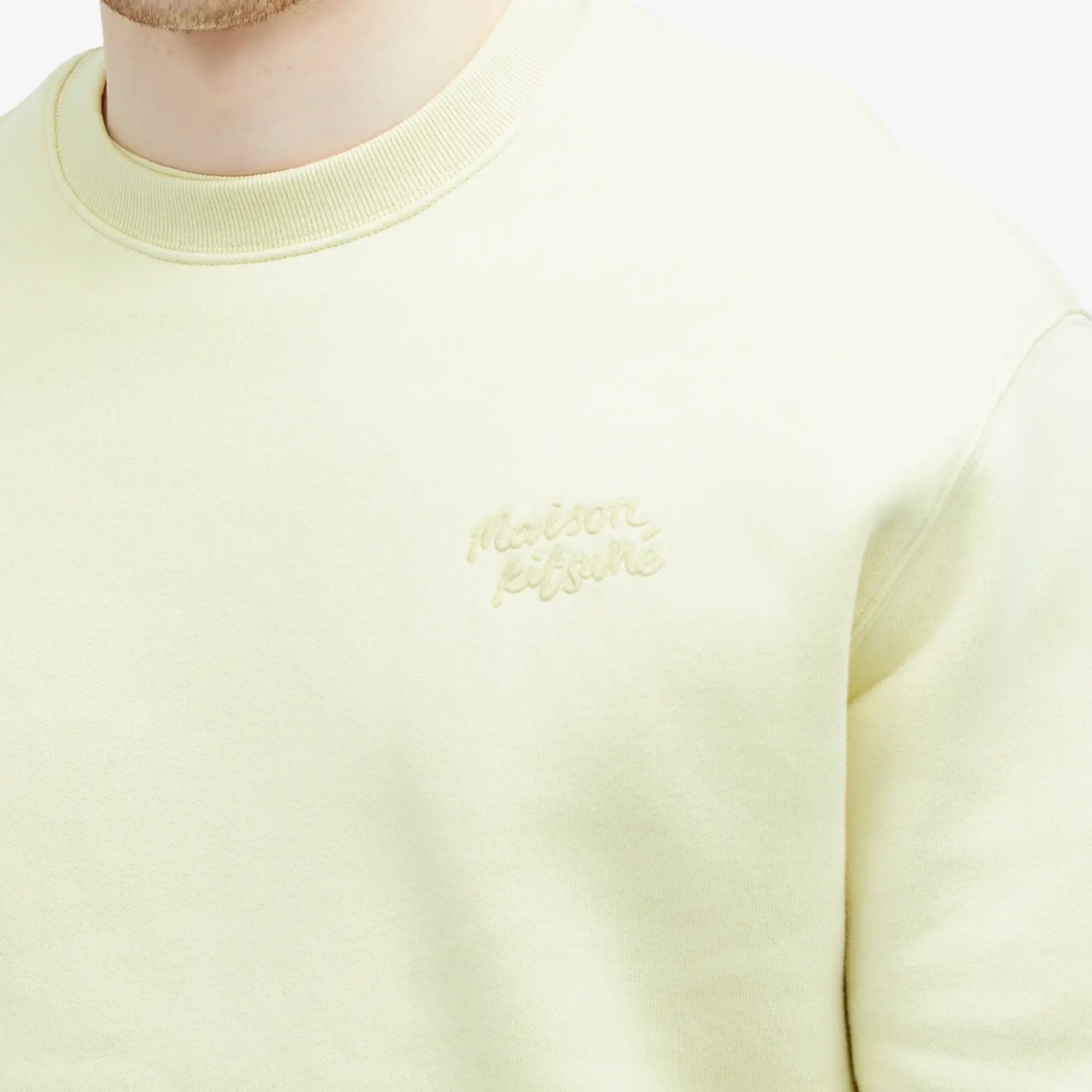 Maison Kitsuné Men's Handwriting Comfort Crew Sweat Chalk Yellow