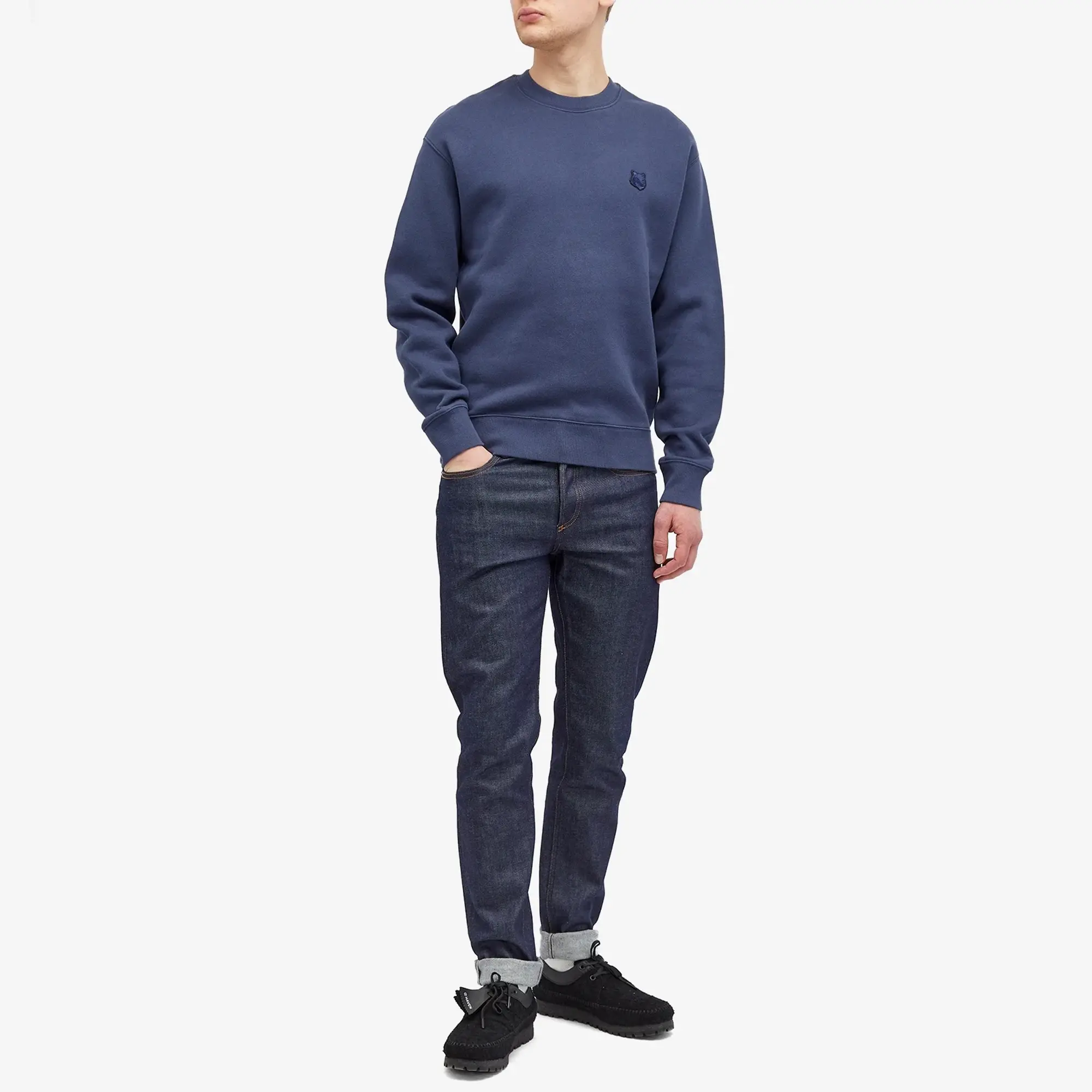 Maison Kitsuné Maison Kitsune Bold Fox Head Patch Comfort Crew Sweat Ink Blue