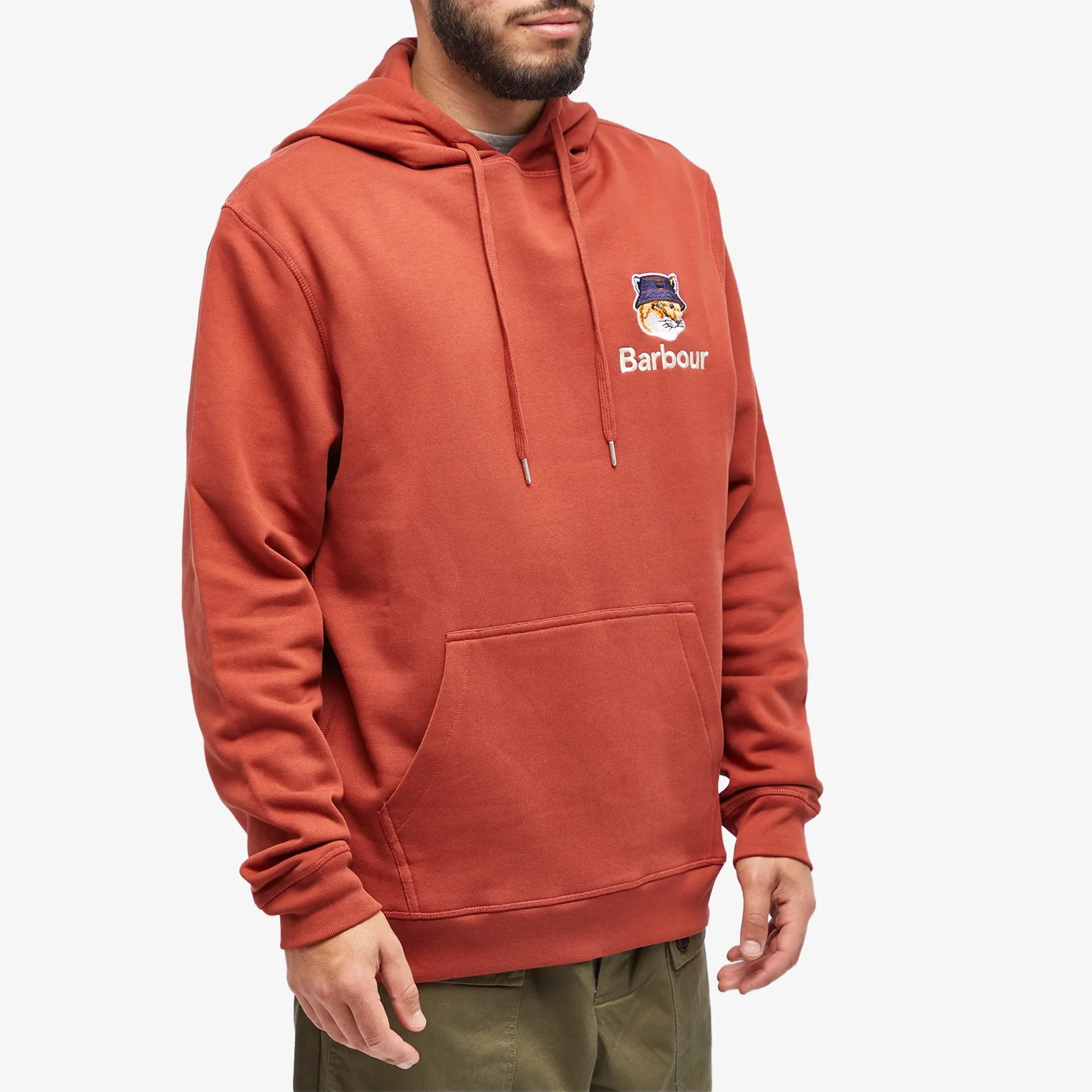 Barbour X Maison Kitsune Fox Head Hoodie Men Hoodies Red 