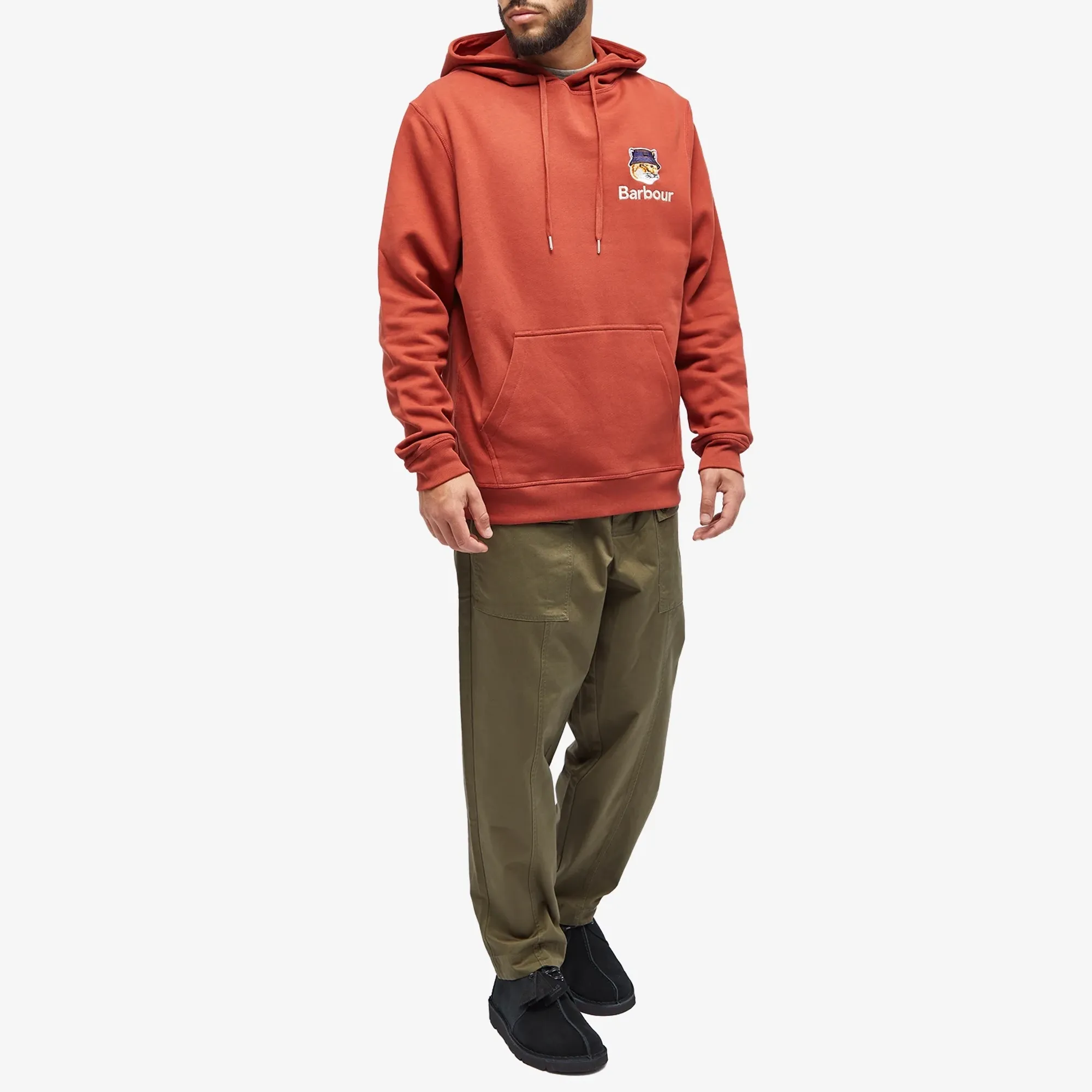 Barbour X Maison Kitsune Fox Head Hoodie Men Hoodies Red 