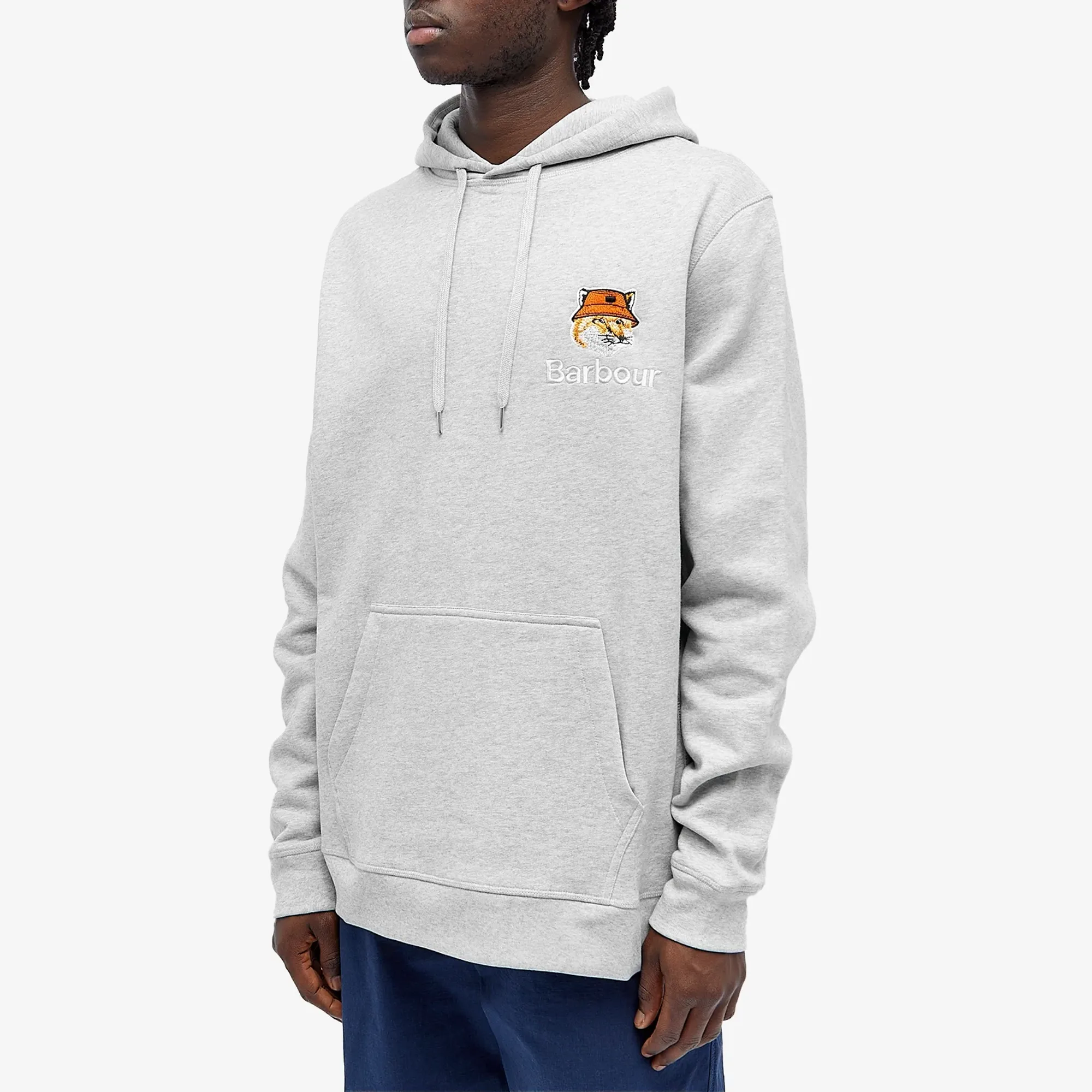 Barbour X Maison Kitsune Fox Head Hoodie Men Sweatshirts Grey 