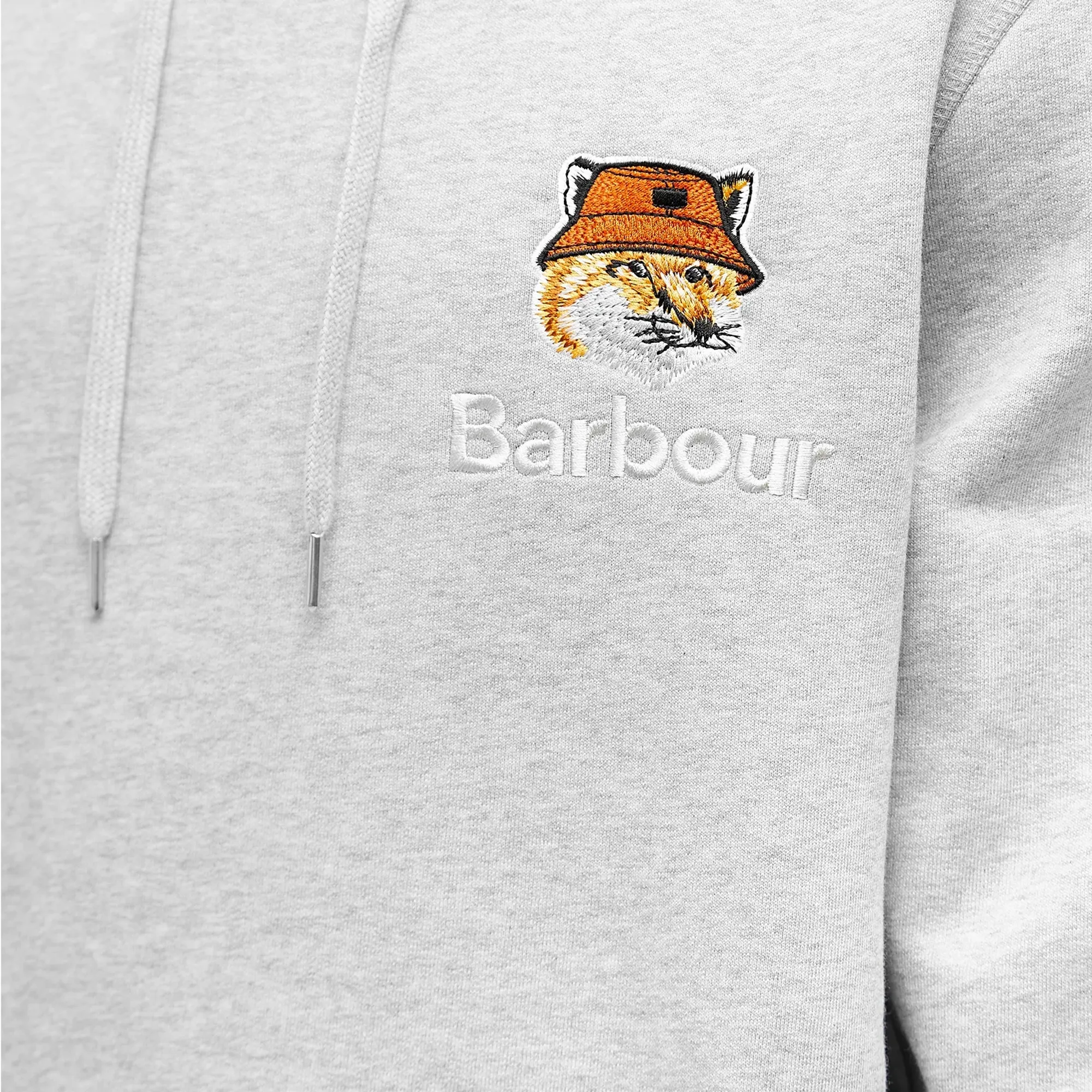 Barbour X Maison Kitsune Fox Head Hoodie Men Sweatshirts Grey 
