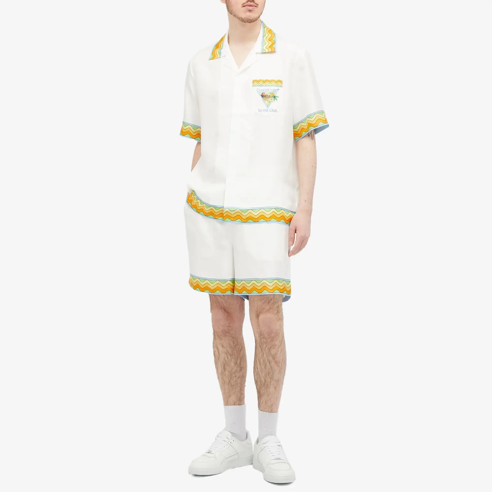 Casablanca Men's Tennis Club Silk Drawstring Shorts Afro Cubism