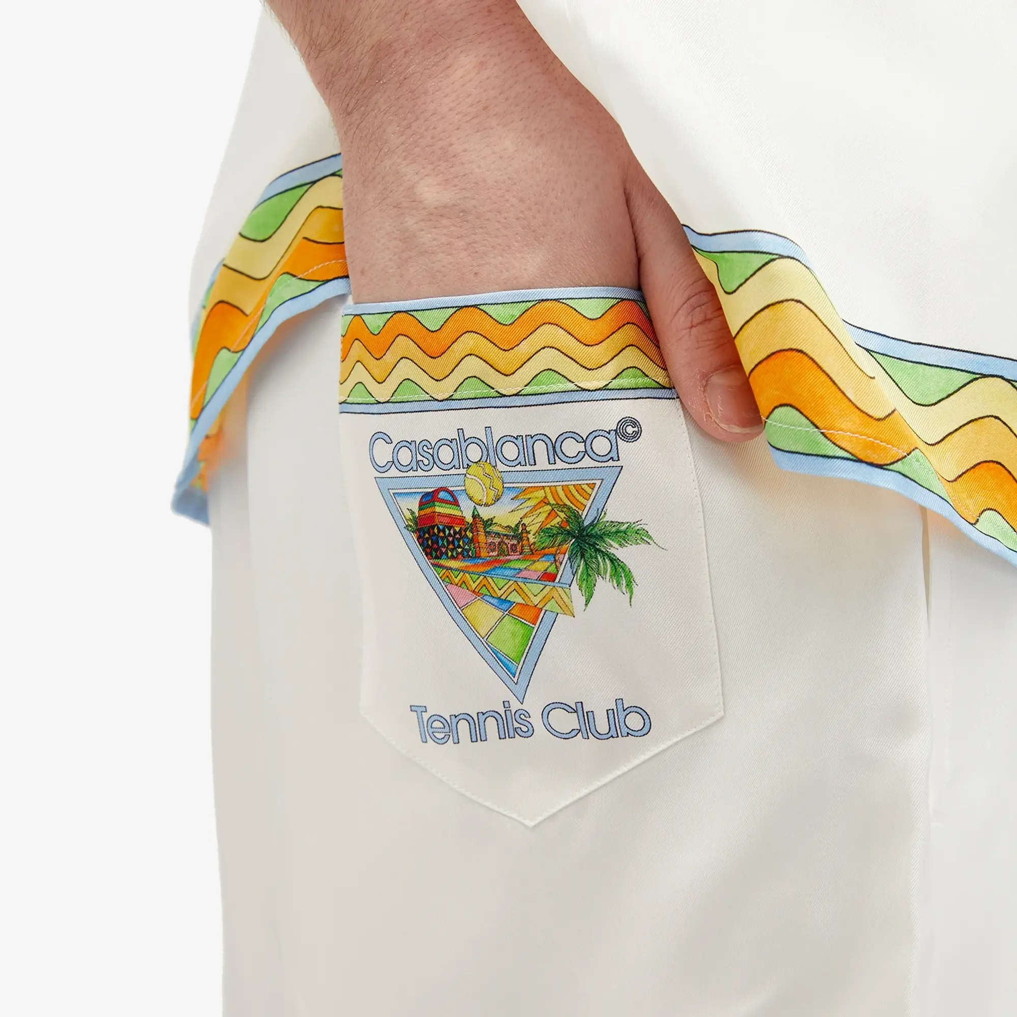 Casablanca Men's Tennis Club Silk Drawstring Shorts Afro Cubism