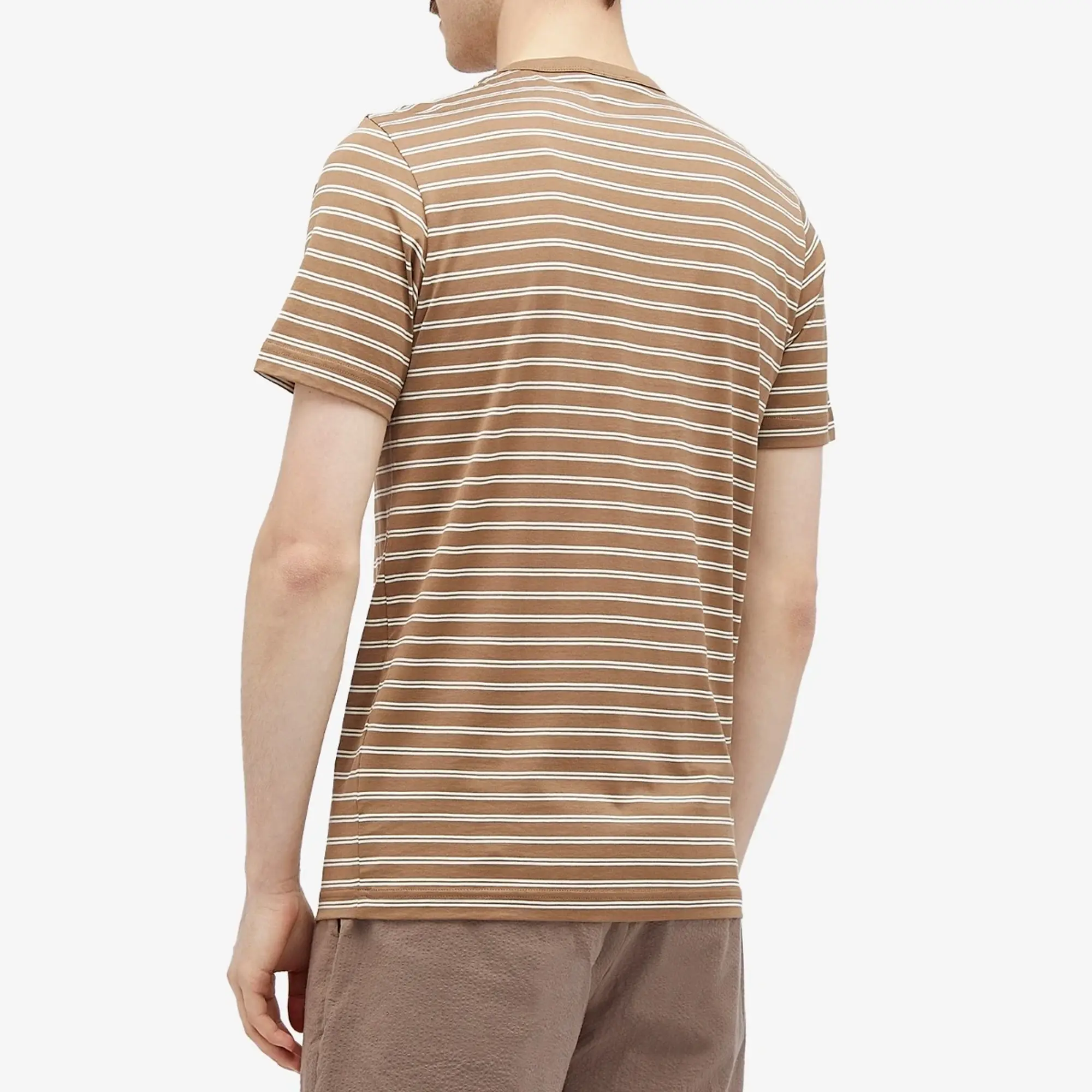 Sunspel Men's Classic Crew Neck Stripe T-Shirt Dark Sand/Ecru Tramline Stripe