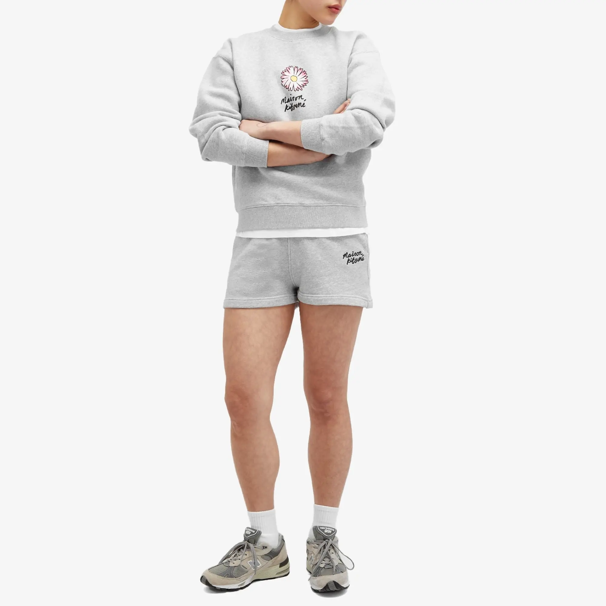 Maison Kitsuné Maison Kitsune Handwriting Logo Regular Jog Shorts Light Grey Melange