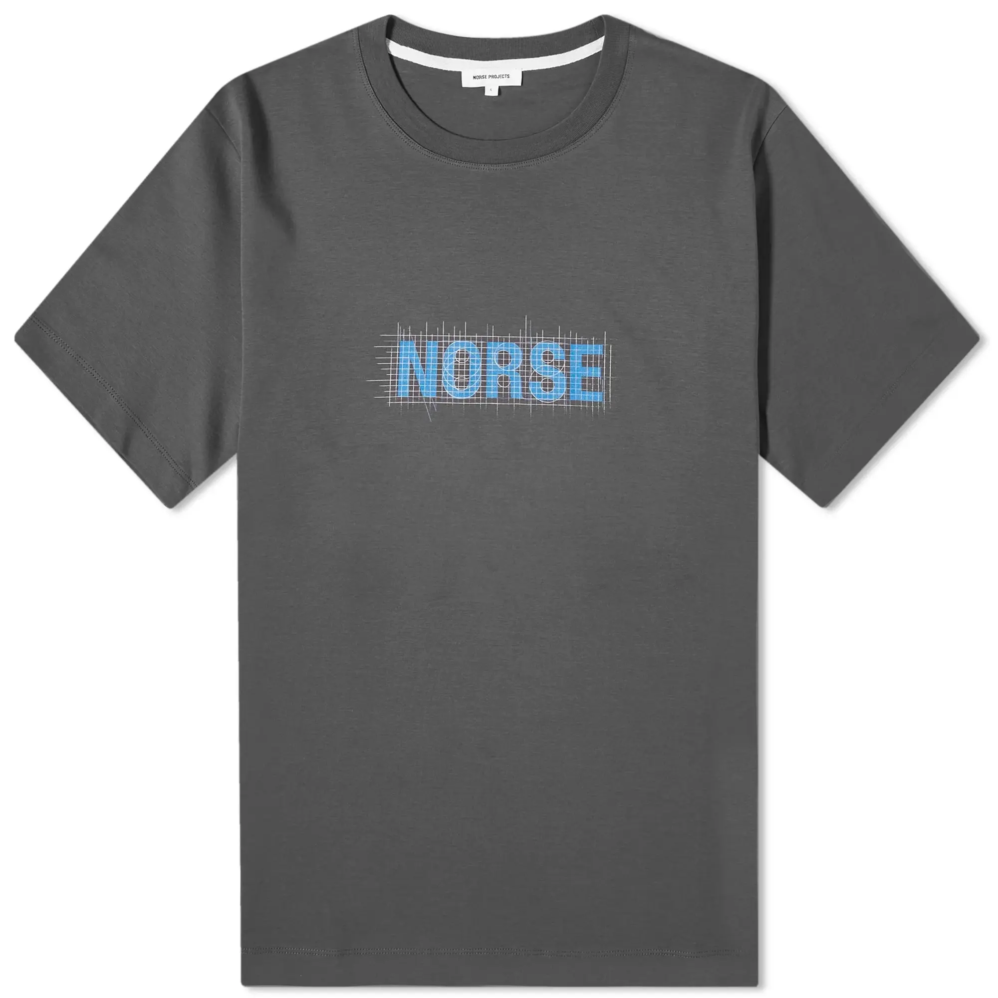 Norse Projects Men's Jakob Organic Interlock Grid Print T-Shirt Battleship Grey