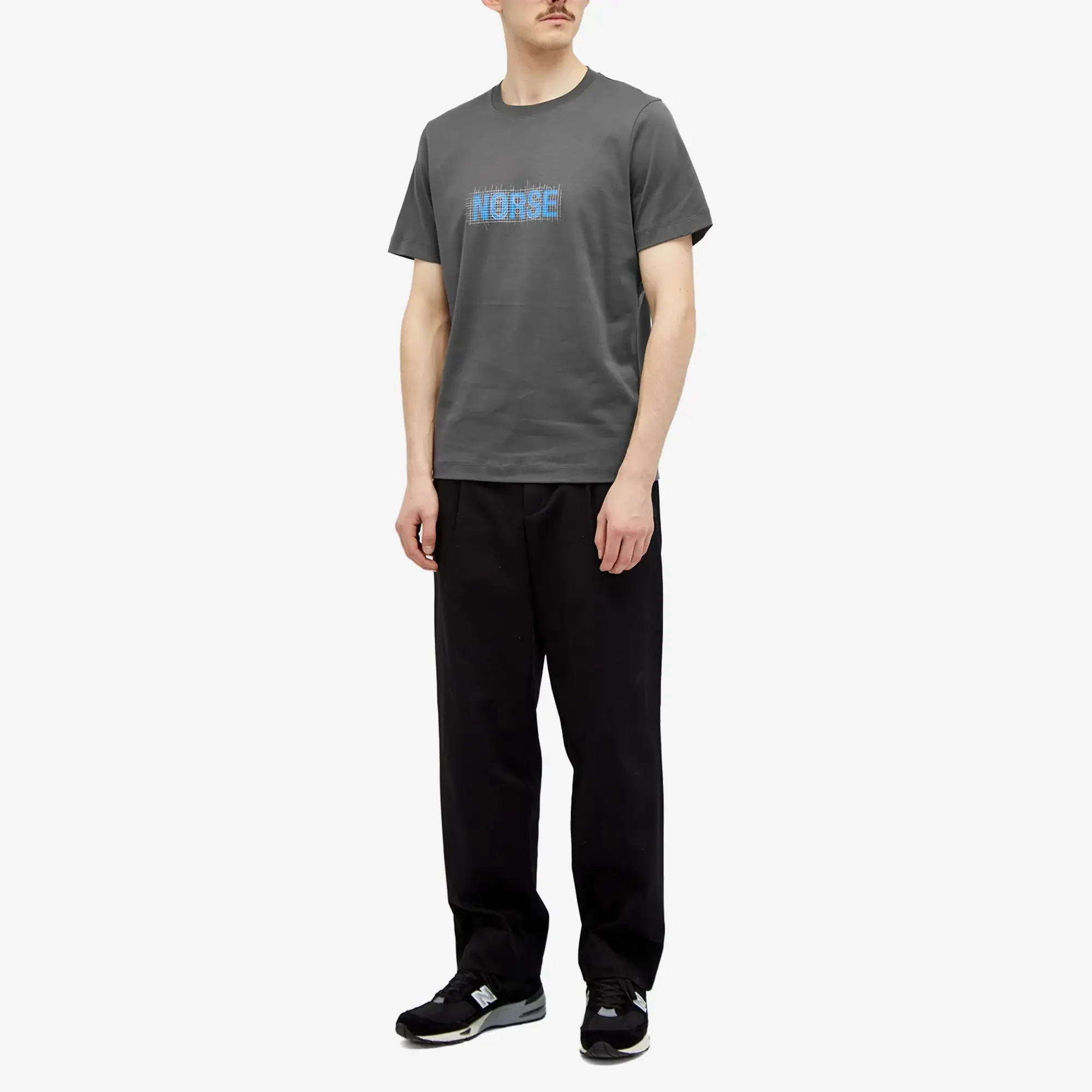 Norse Projects Men's Jakob Organic Interlock Grid Print T-Shirt Battleship Grey