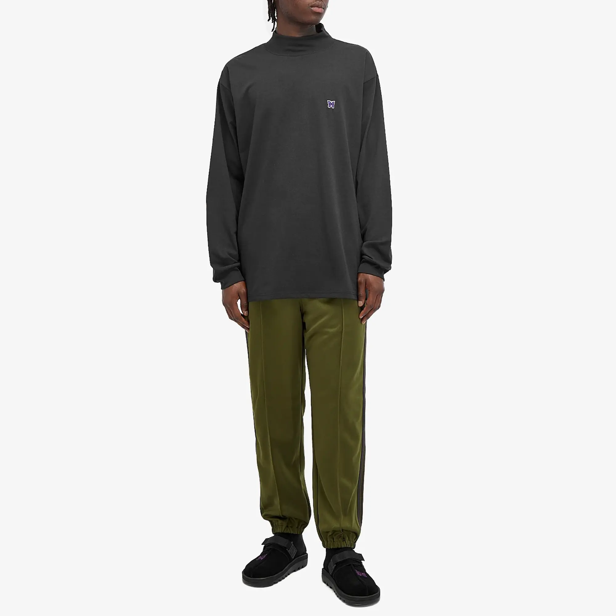 Needles Men's Long Sleeve Mock Neck T-Shirt Black