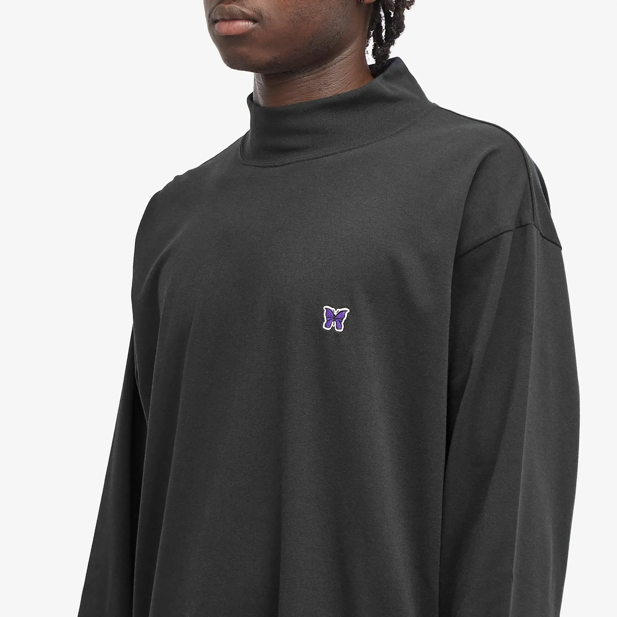 Needles Men's Long Sleeve Mock Neck T-Shirt Black