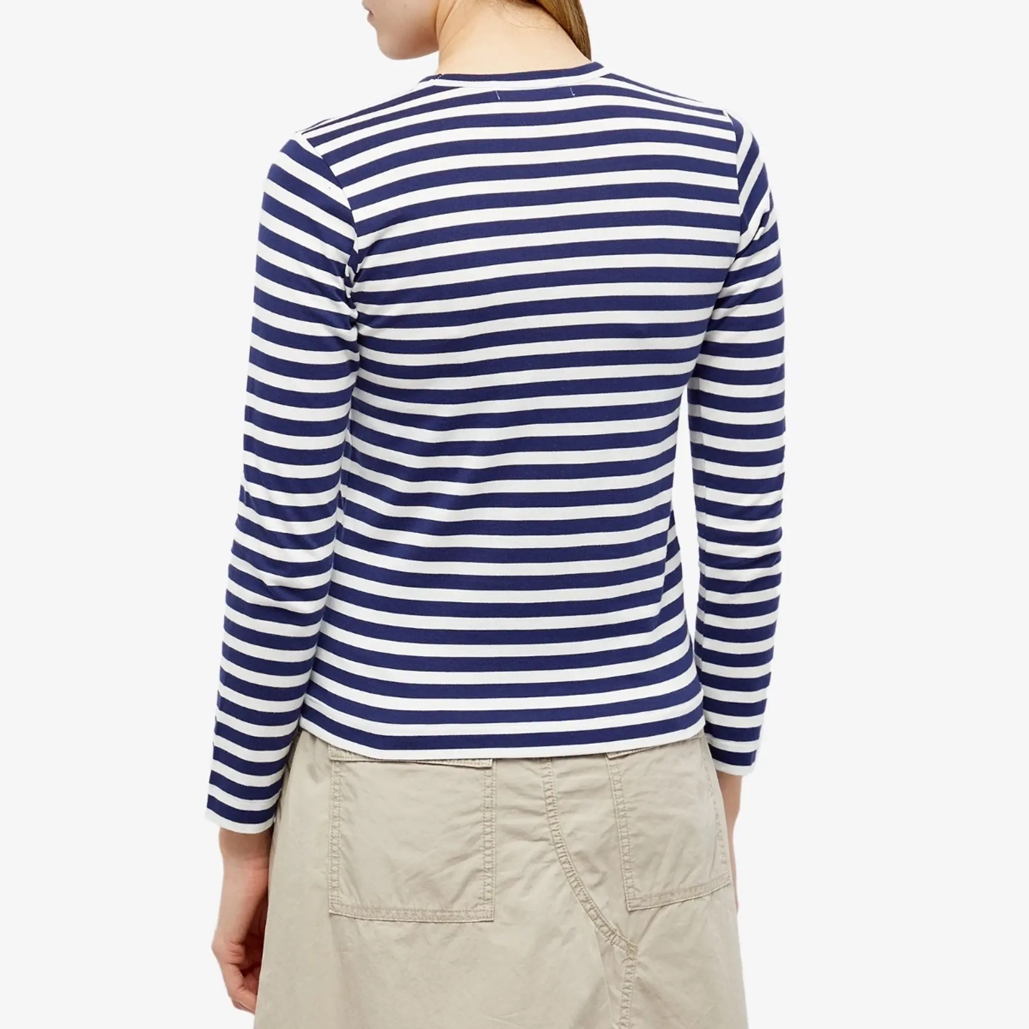 Asics Comme des Garçons Play Women's Invader Heart Stripe Long Sleeve T-Shirt Navy/White