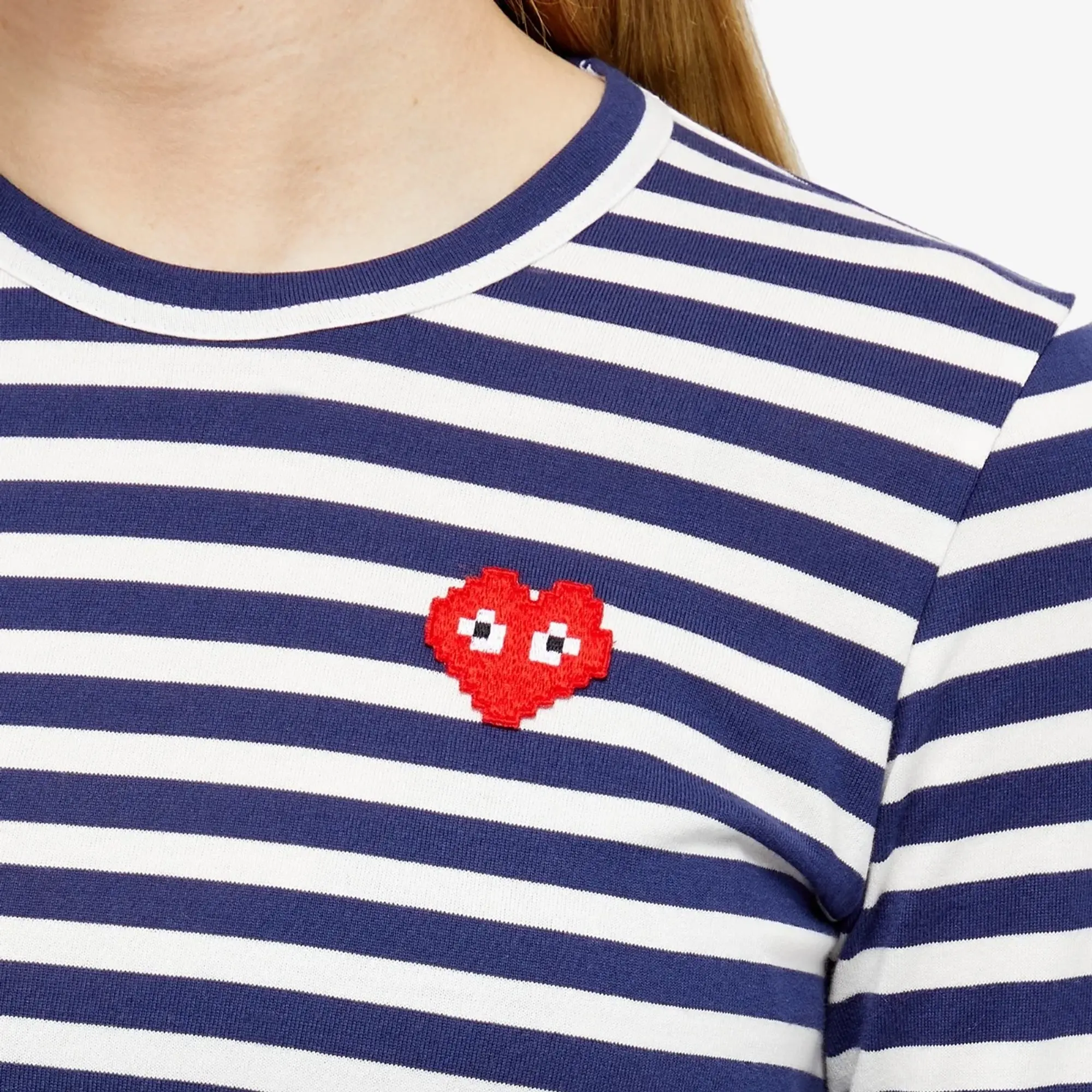 Asics Comme des Garçons Play Women's Invader Heart Stripe Long Sleeve T-Shirt Navy/White