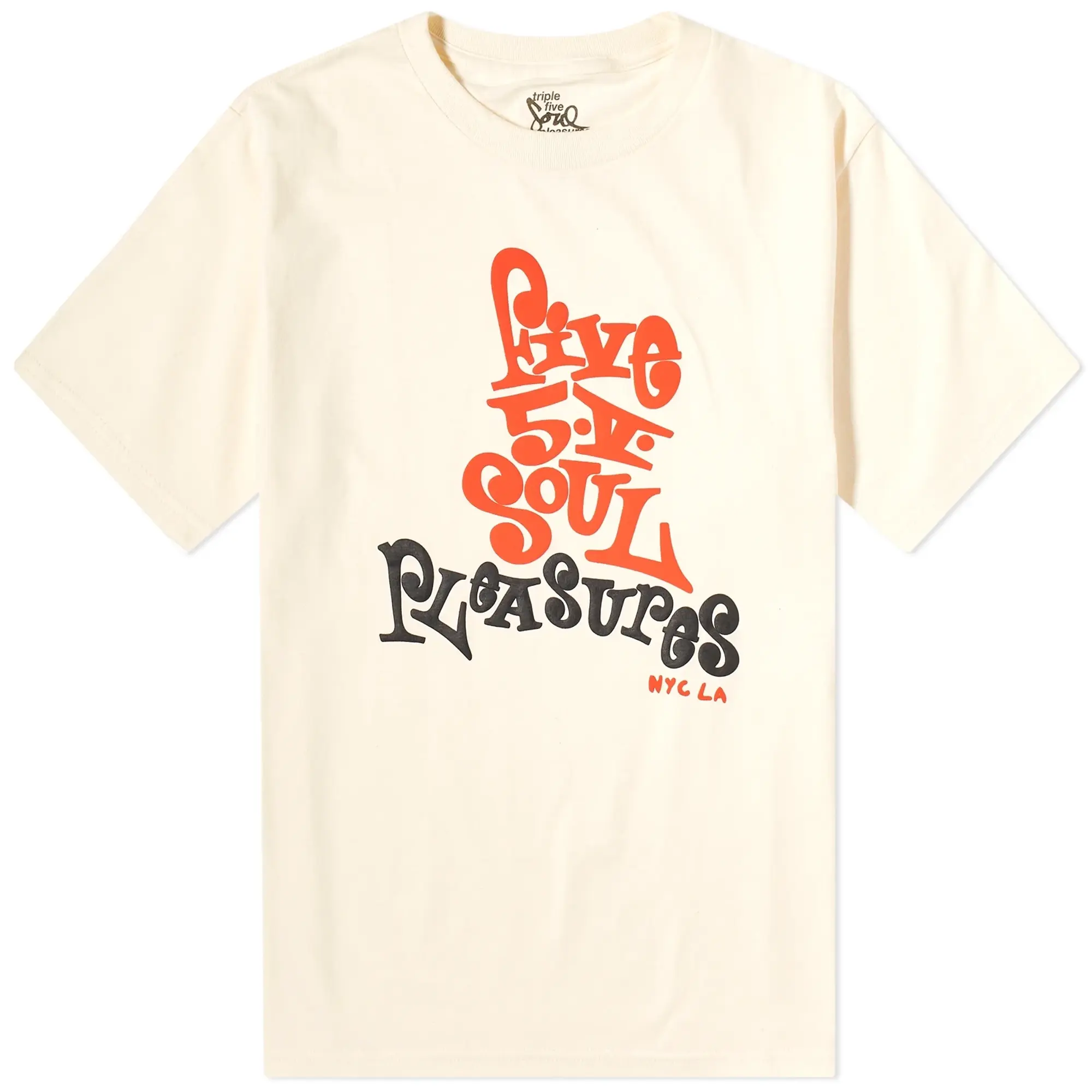 Pleasures Men's x 555 Five 5 V T-Shirt Cream
