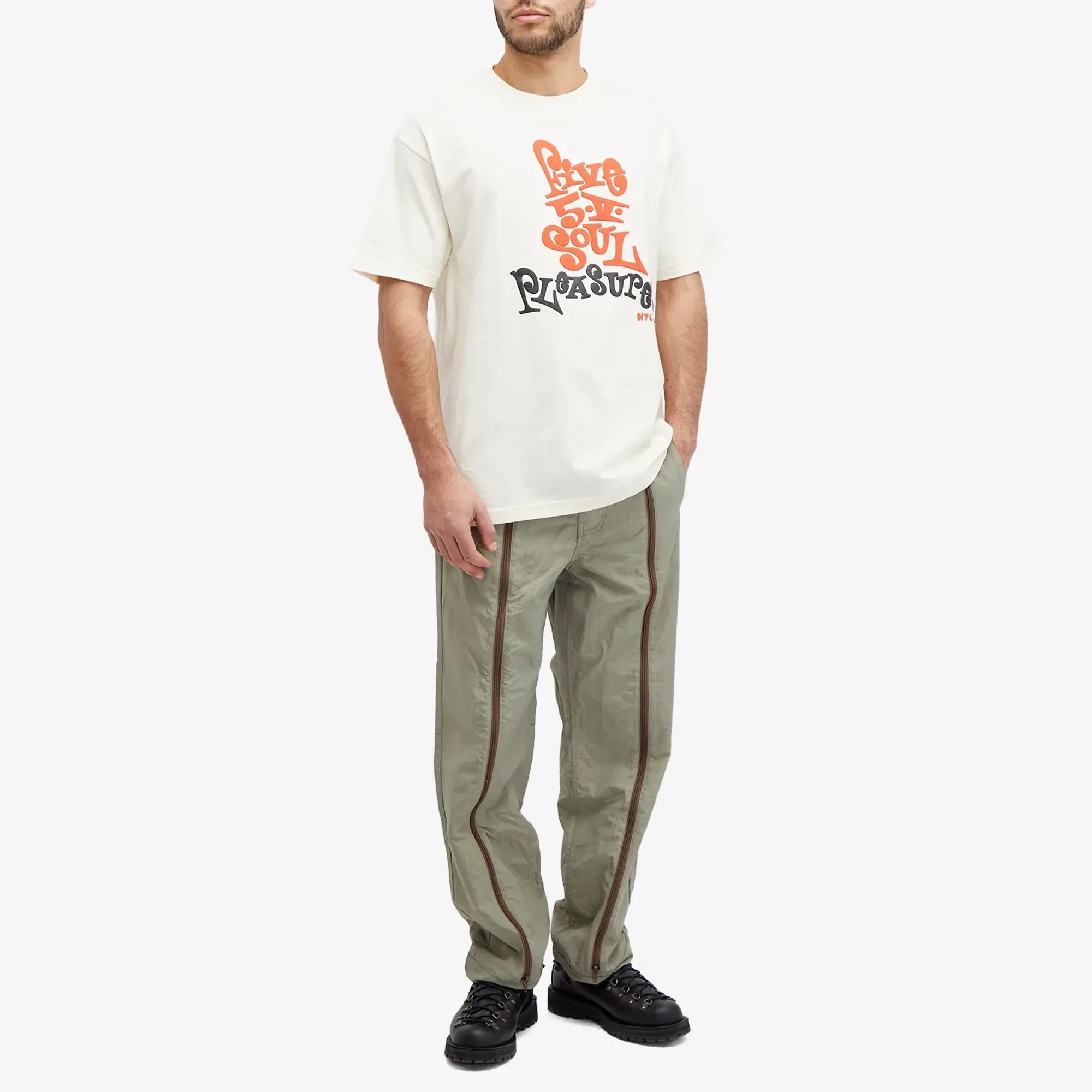 Pleasures Men's x 555 Five 5 V T-Shirt Cream
