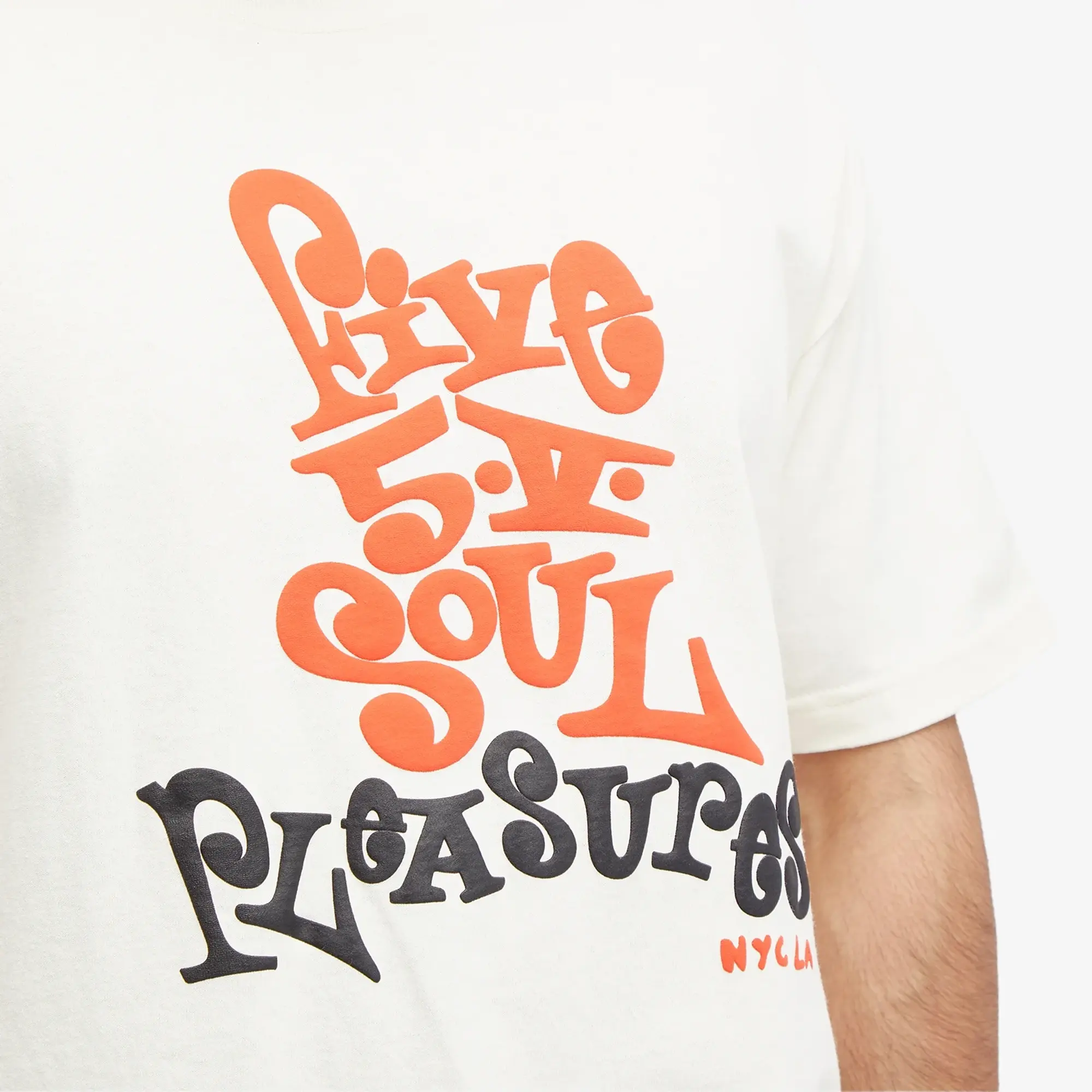 Pleasures Men's x 555 Five 5 V T-Shirt Cream
