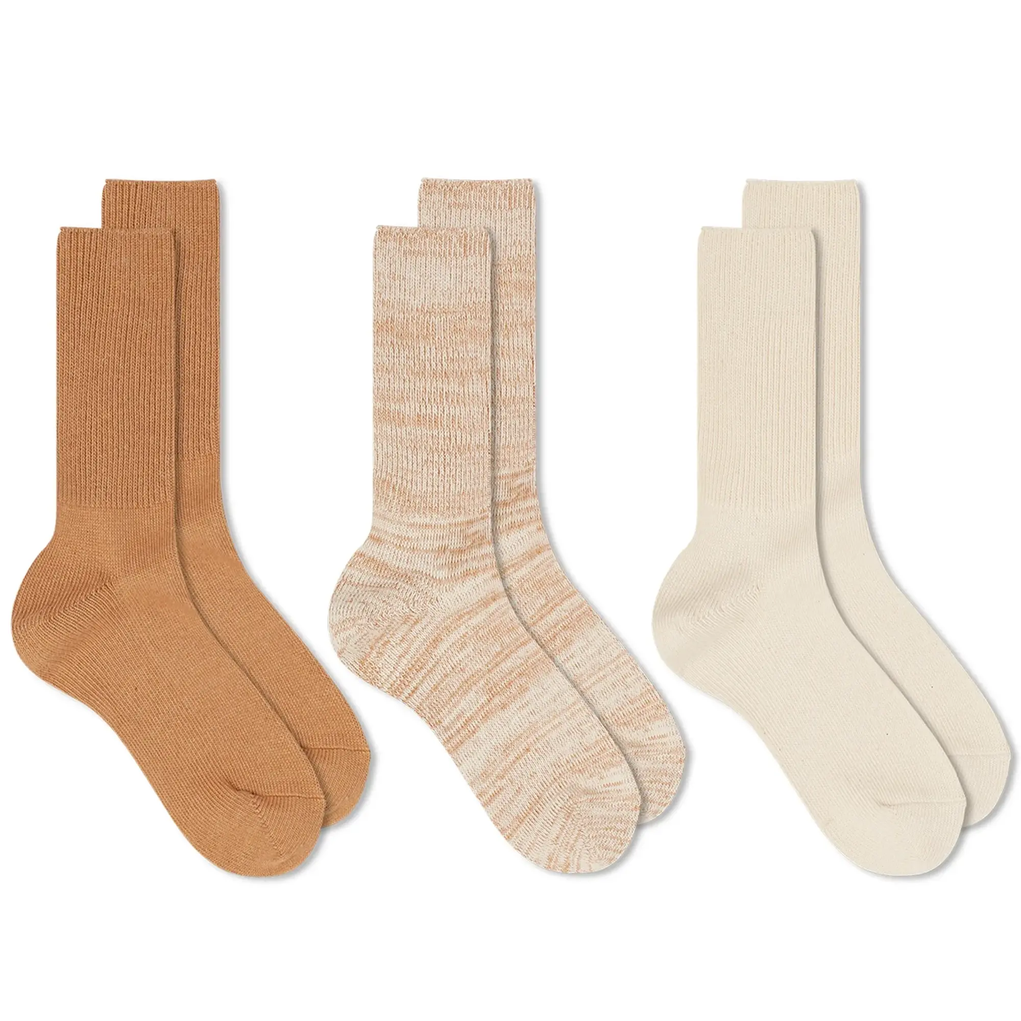 RoToTo Organic Daily Ribbed Crew Sock - 3 Pack Ecru/Brown