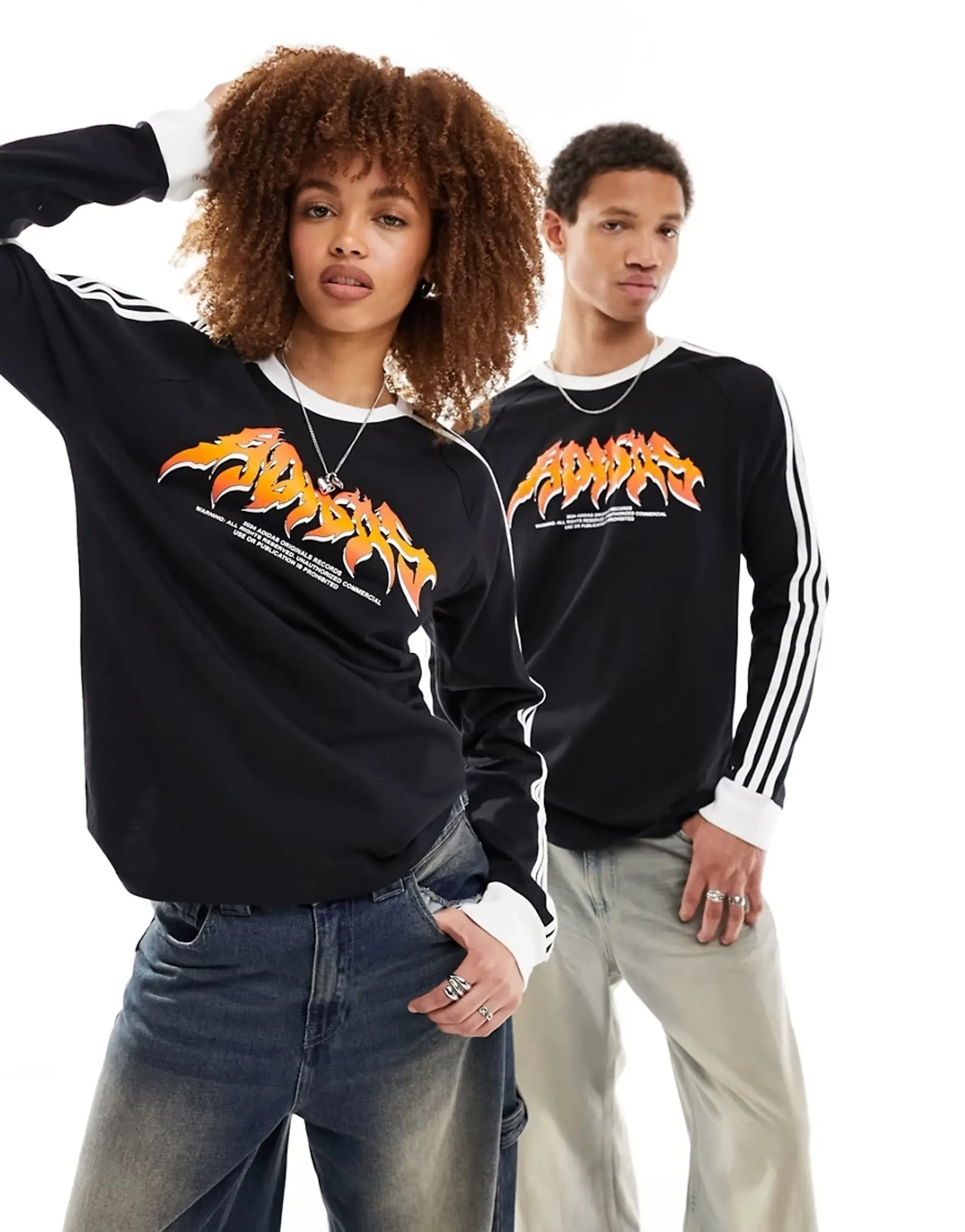 Adidas Originals Unisex Flame Graphic Long Sleeve Top In Black