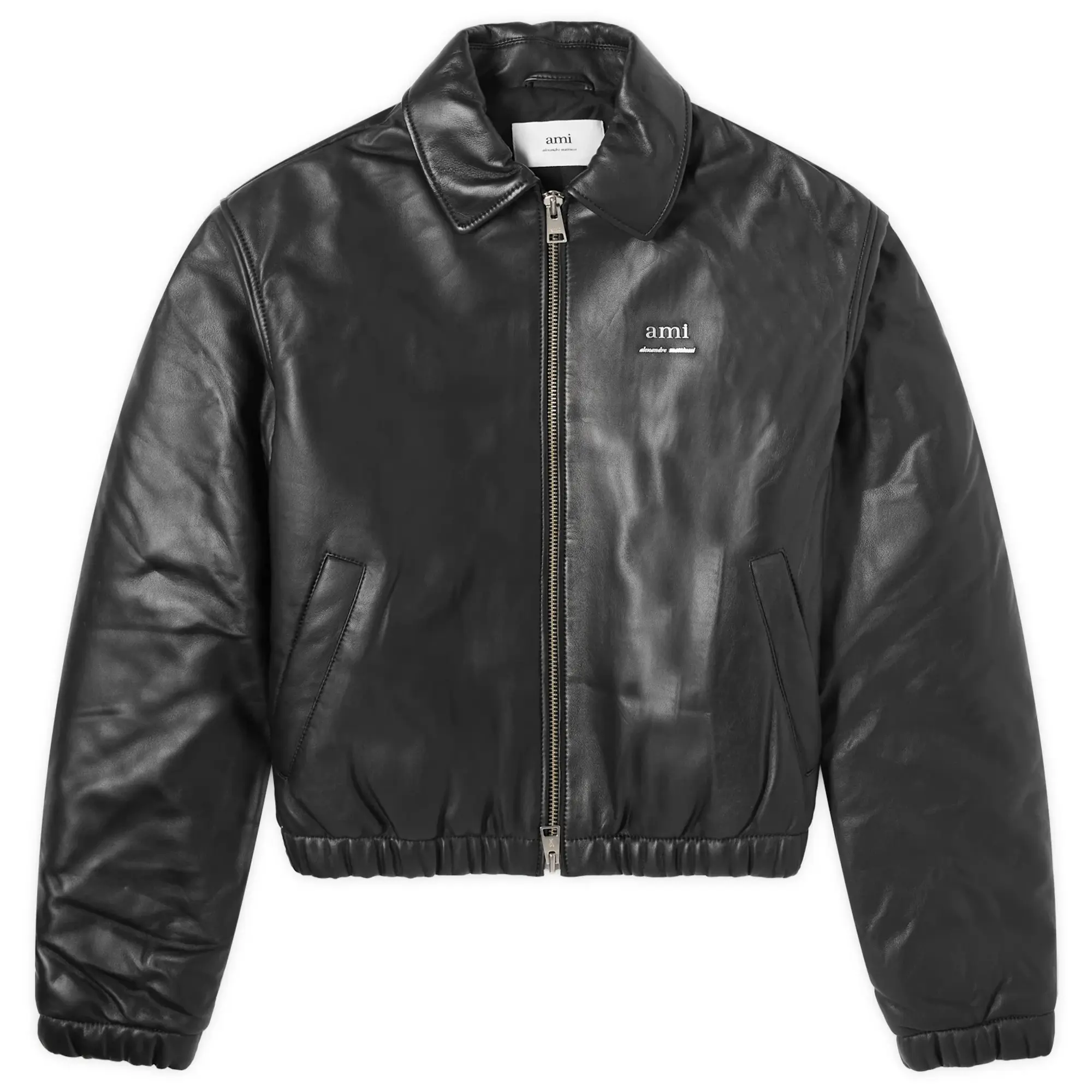 AMI Paris Men's Padded Leather Jacket Black