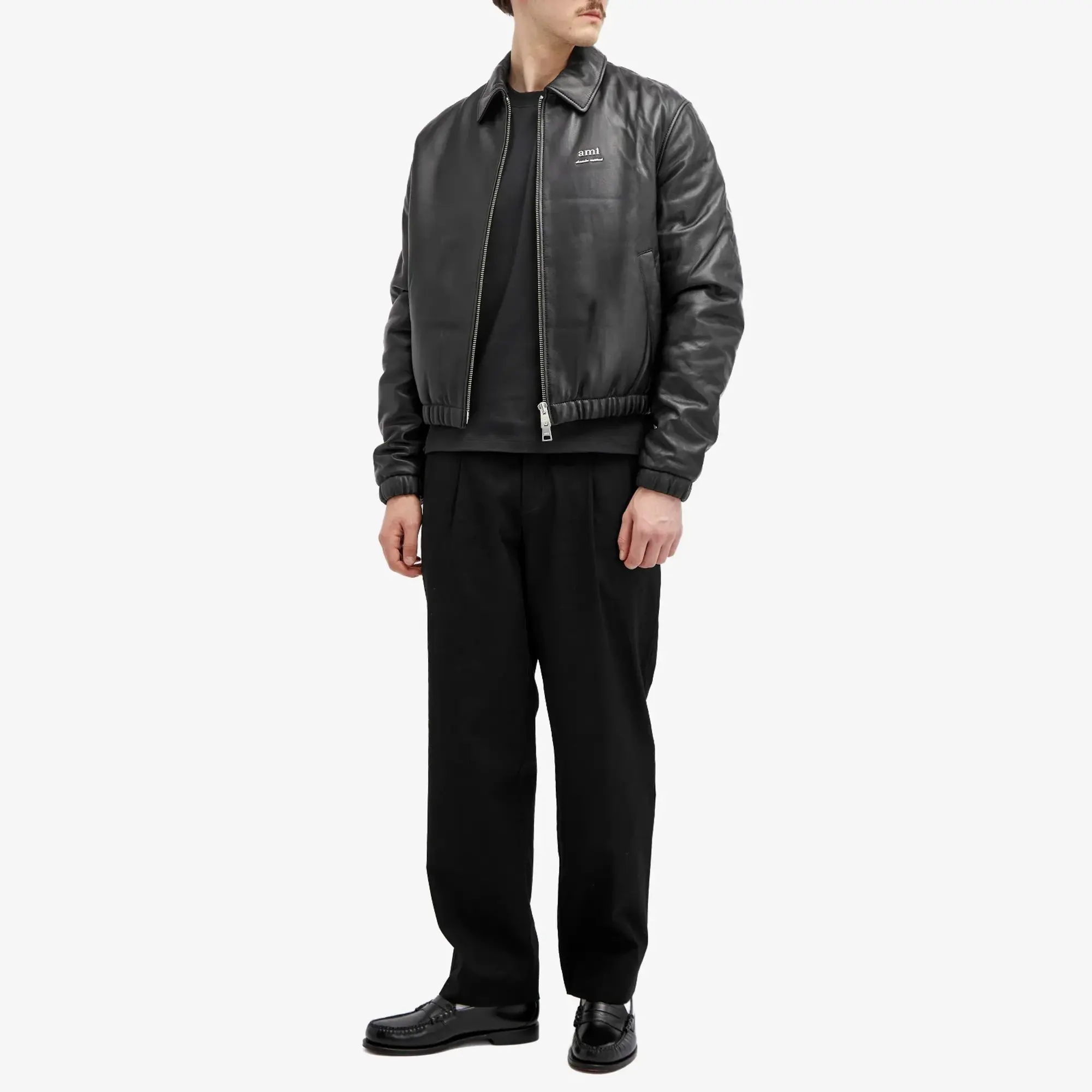 AMI Paris Men's Padded Leather Jacket Black