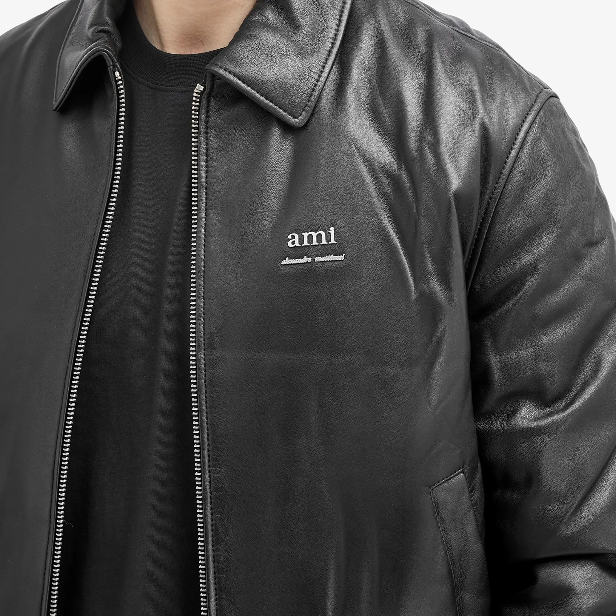 AMI Paris Men's Padded Leather Jacket Black