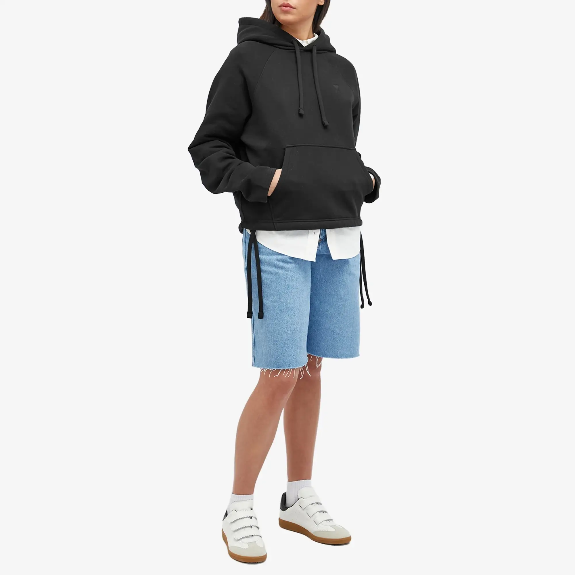 AMI Paris Women's Tonal ADC Cropped Hoodie Black