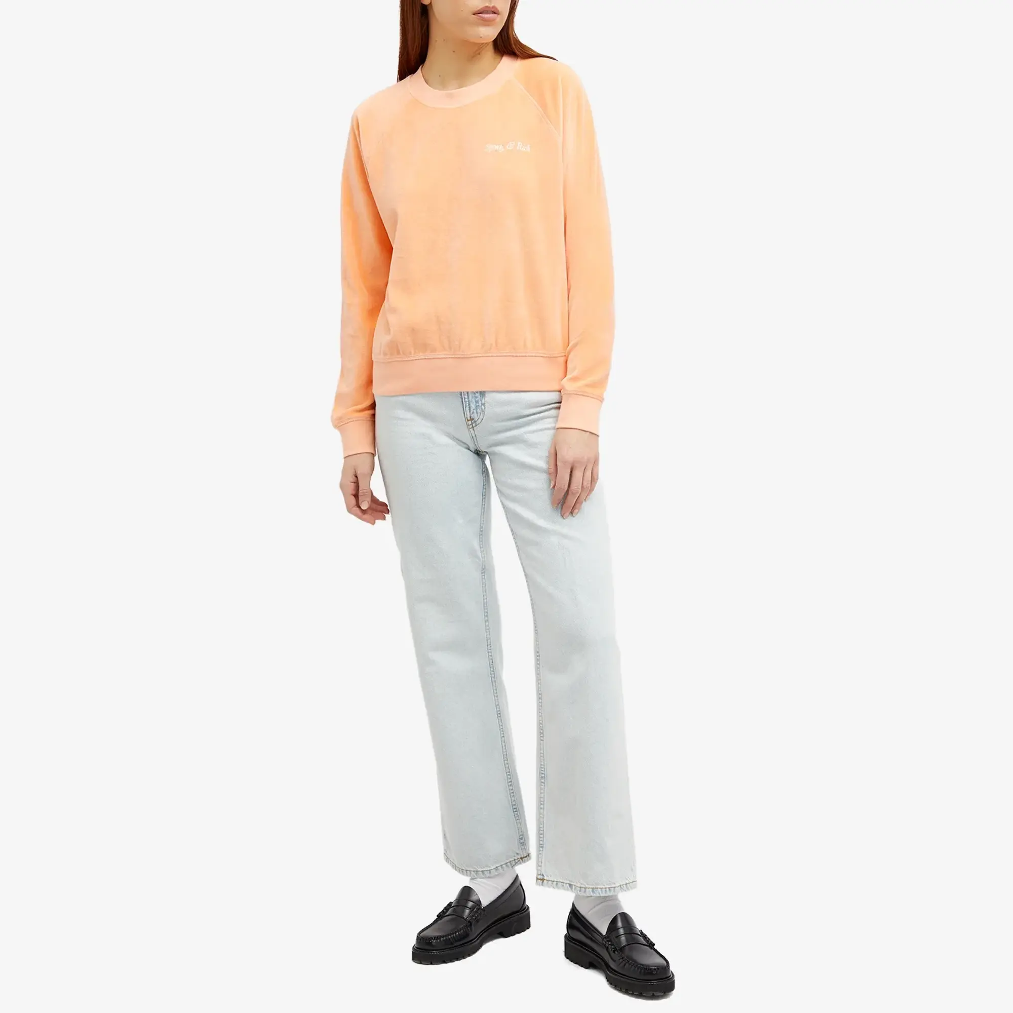 Sporty & Rich Italic Logo Raglan Crew Sweat Peach/White