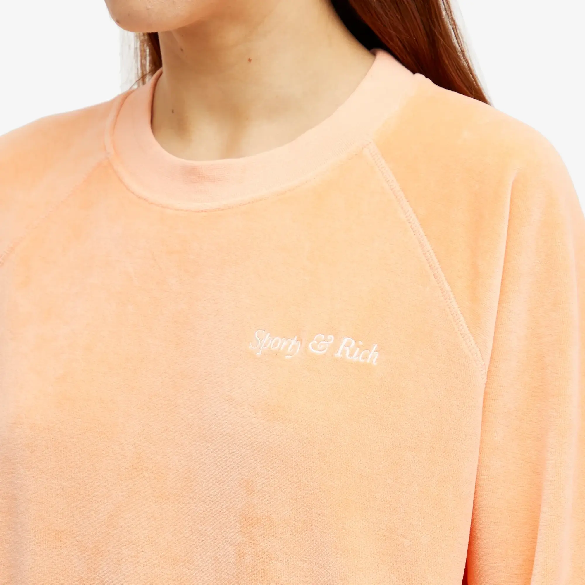 Sporty & Rich Italic Logo Raglan Crew Sweat Peach/White