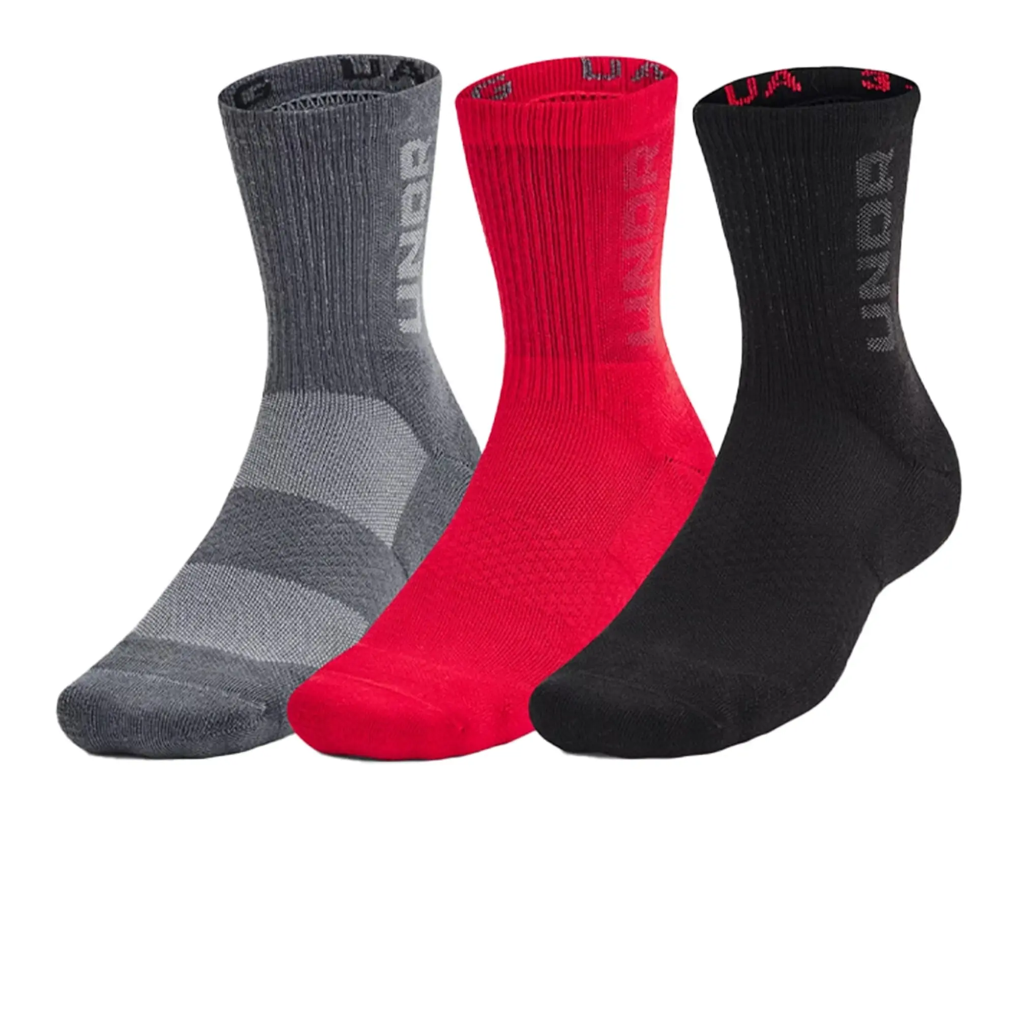 Unisex  Under Armour  3-Maker 3-Pack Mid-Crew Socks Red / Castlerock / Castlerock XL