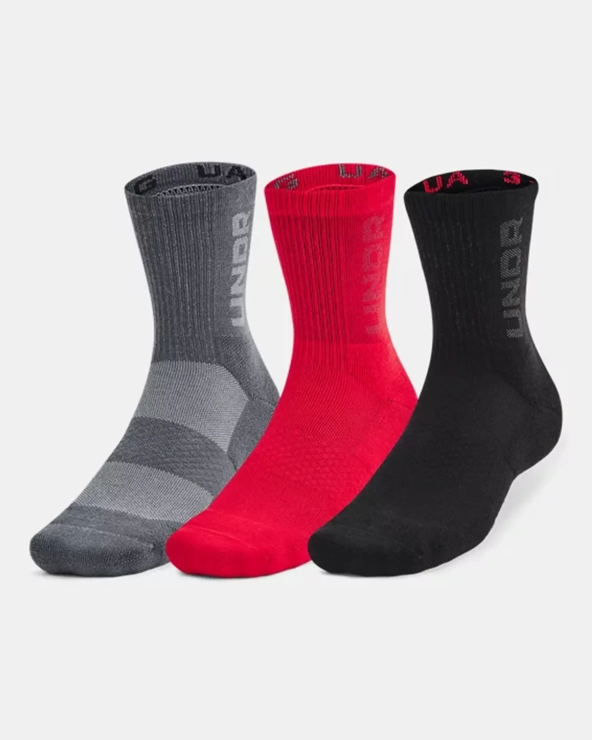 Unisex  Under Armour  3-Maker 3-Pack Mid-Crew Socks Red / Castlerock / Castlerock XL