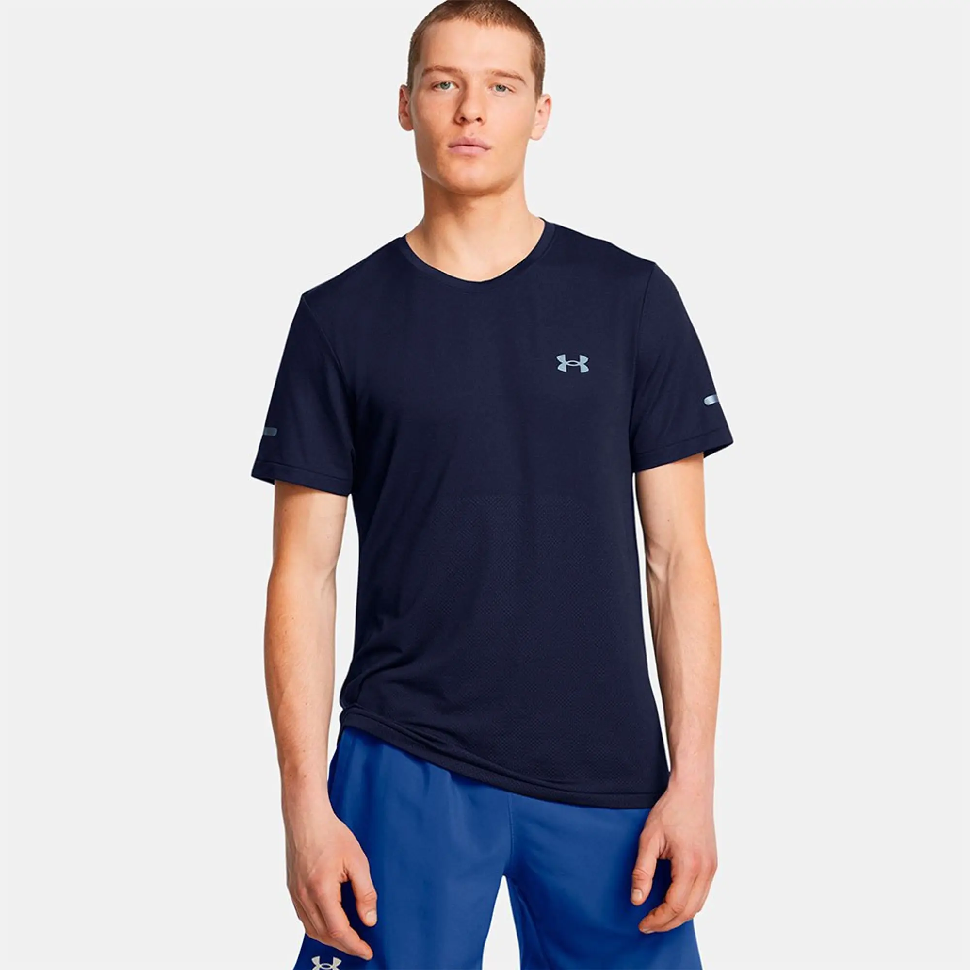 Men's  Under Armour  Seamless Stride Short Sleeve Midnight Navy / Reflective XXL