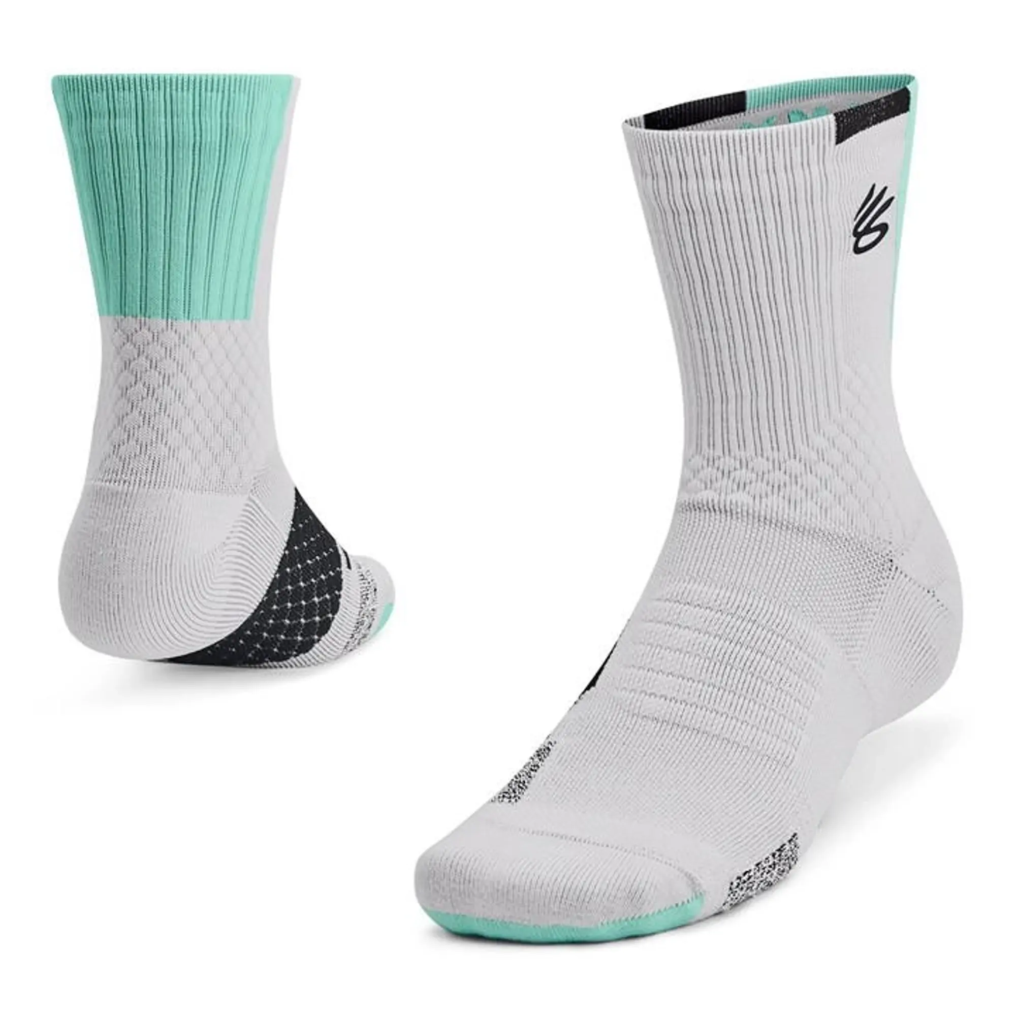 Under Armour Unisex Curry ArmourDry™ Playmaker Mid-Crew Socks Halo Gray / Neo Turquoise / Black L