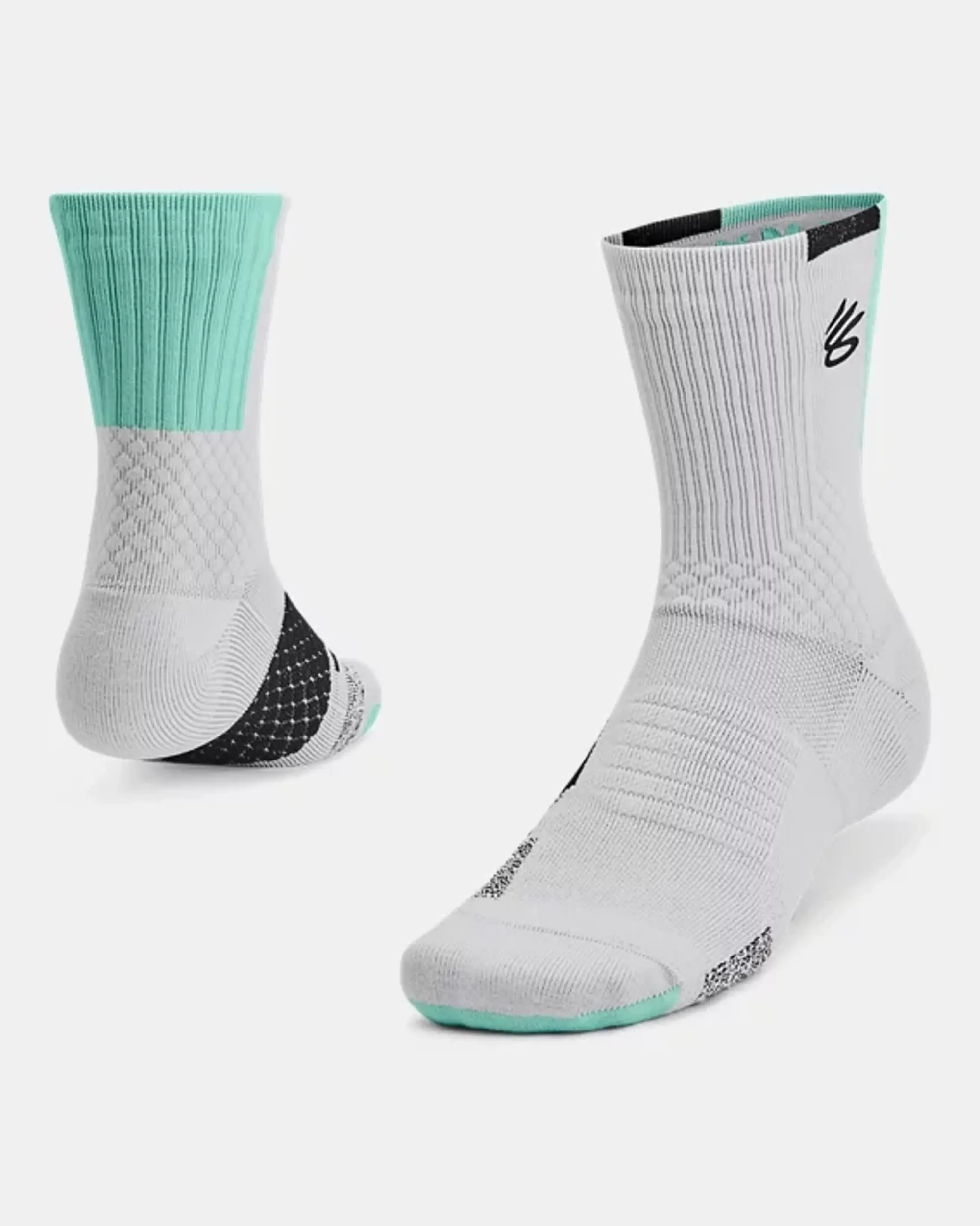 Under Armour Unisex Curry ArmourDry™ Playmaker Mid-Crew Socks Halo Gray / Neo Turquoise / Black L