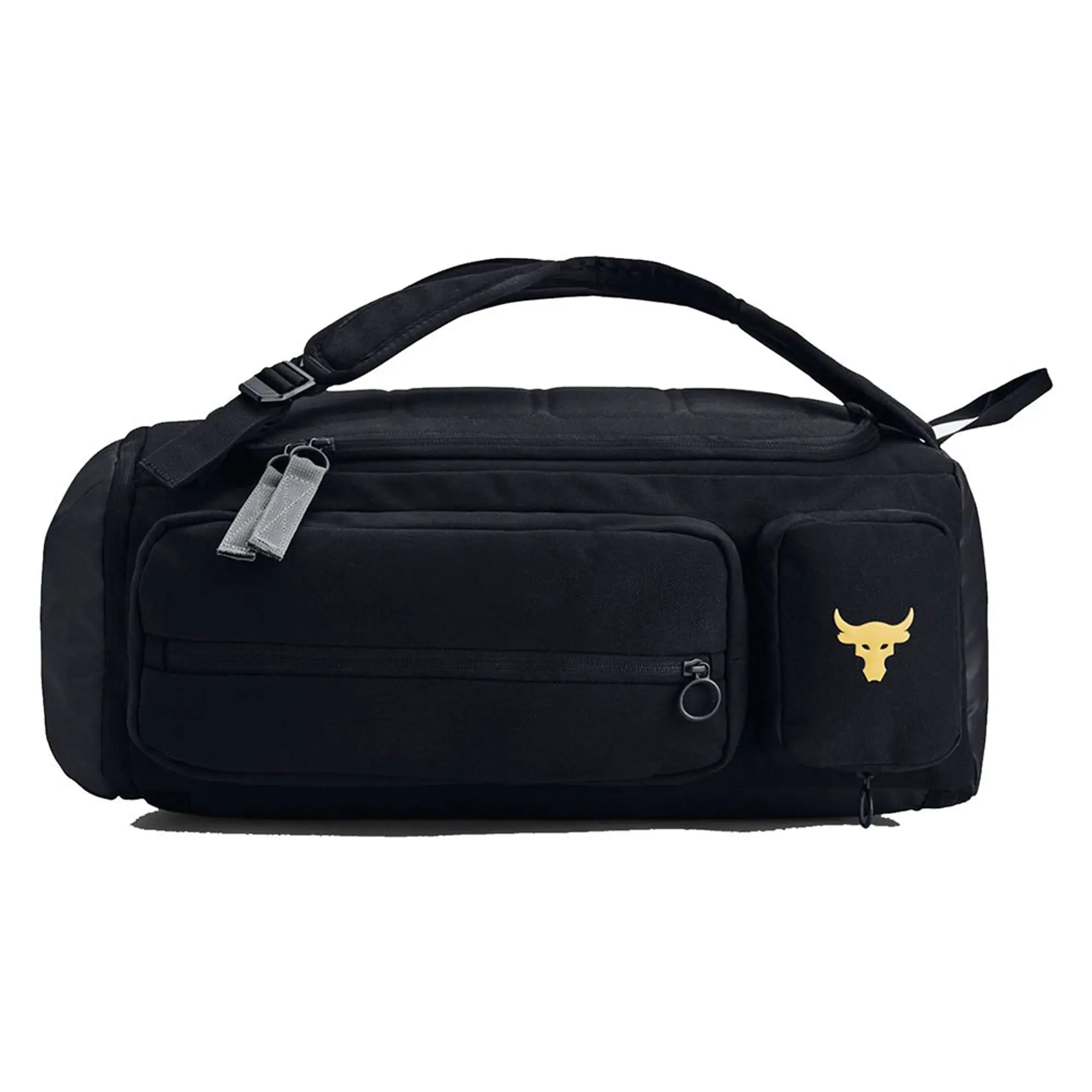 Under Armour Men's Project Rock Duffle Backpack Black / Black / Metallic Gold OSFM