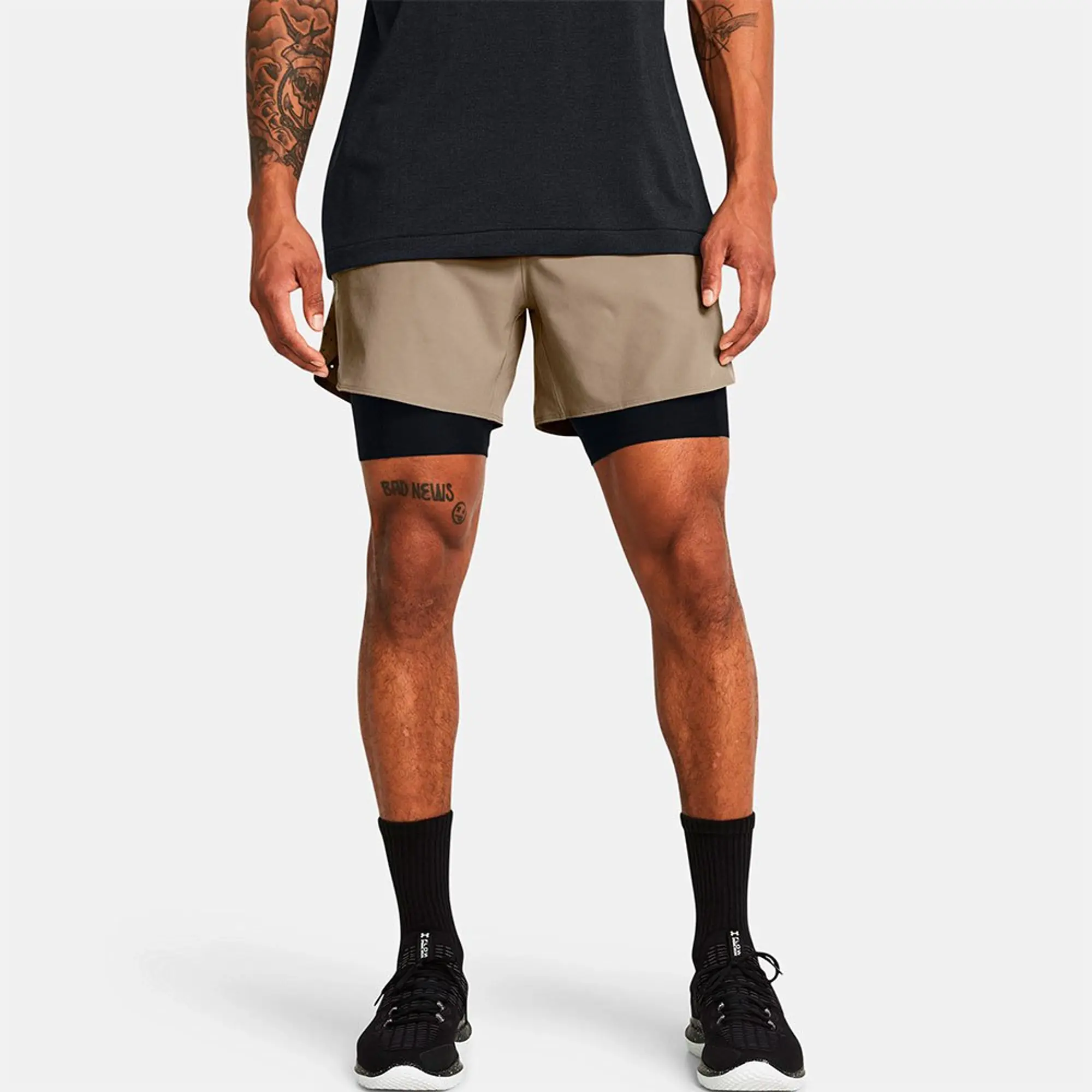 Men's  Under Armour  Vanish Elite 2-in-1 Shorts Timberwolf Taupe / Black / Black M
