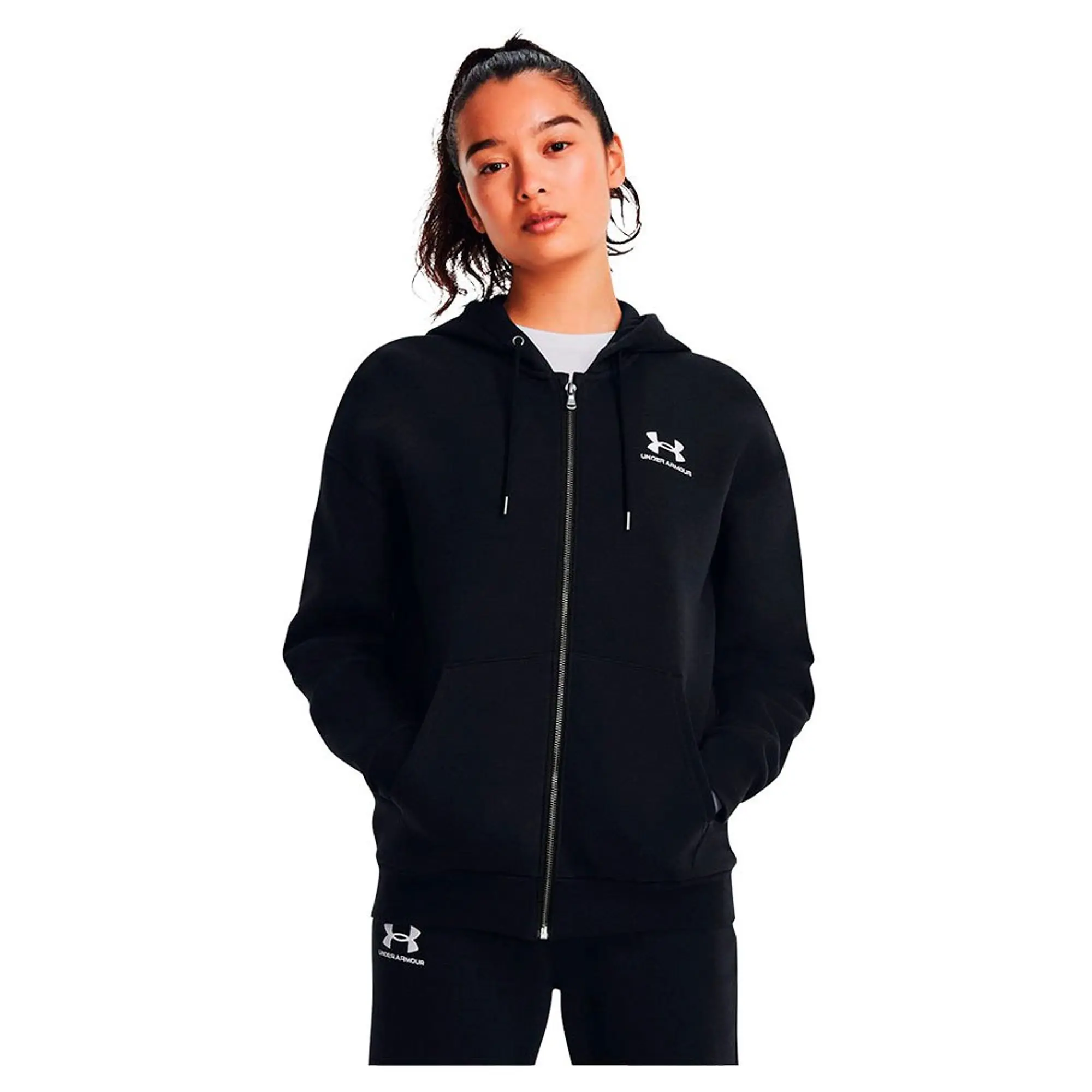 Women's  Under Armour  Essential Fleece Full-Zip Black / White XS