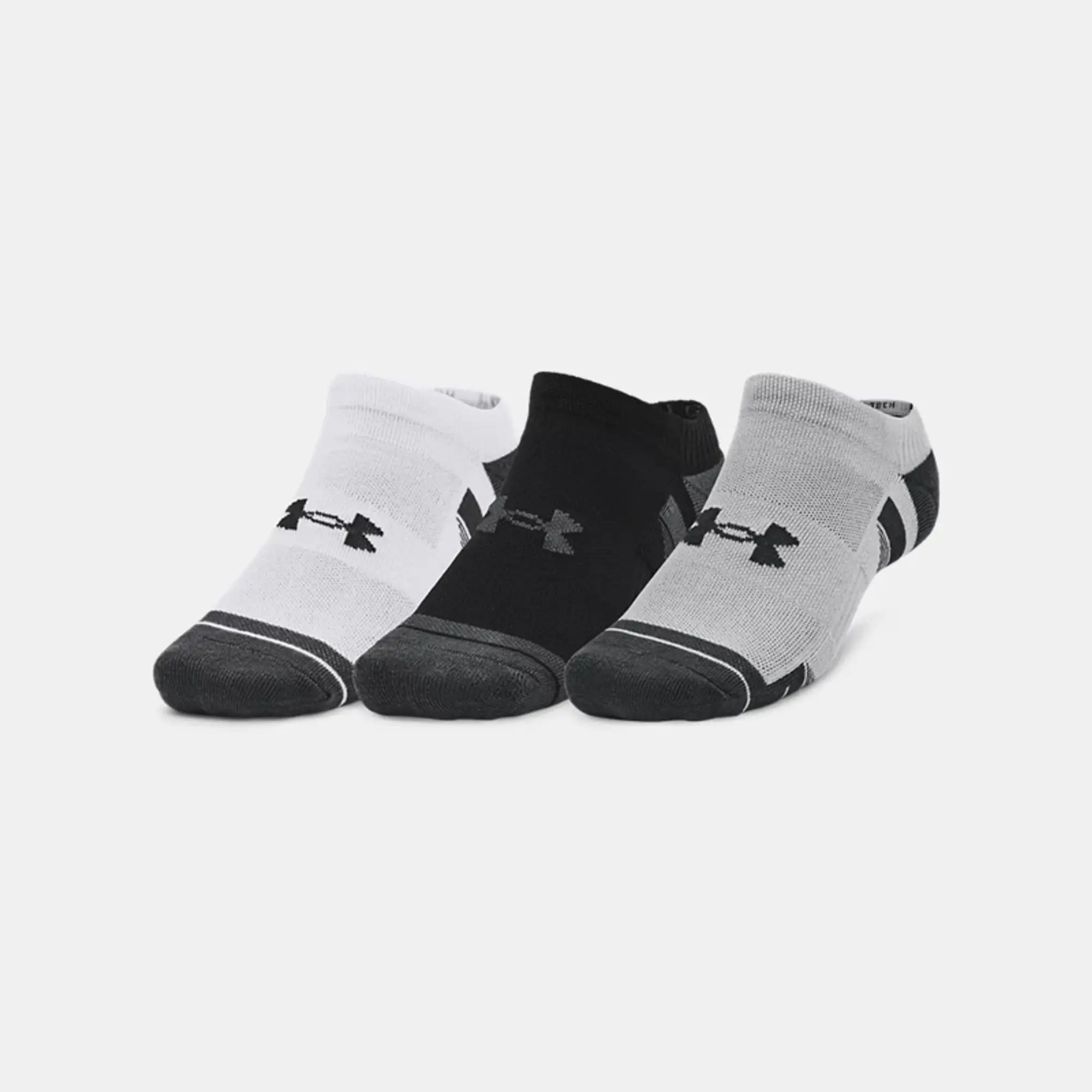 Unisex  Under Armour  Performance Tech 3-Pack No Show Socks Mod Gray / White / Jet Gray XL