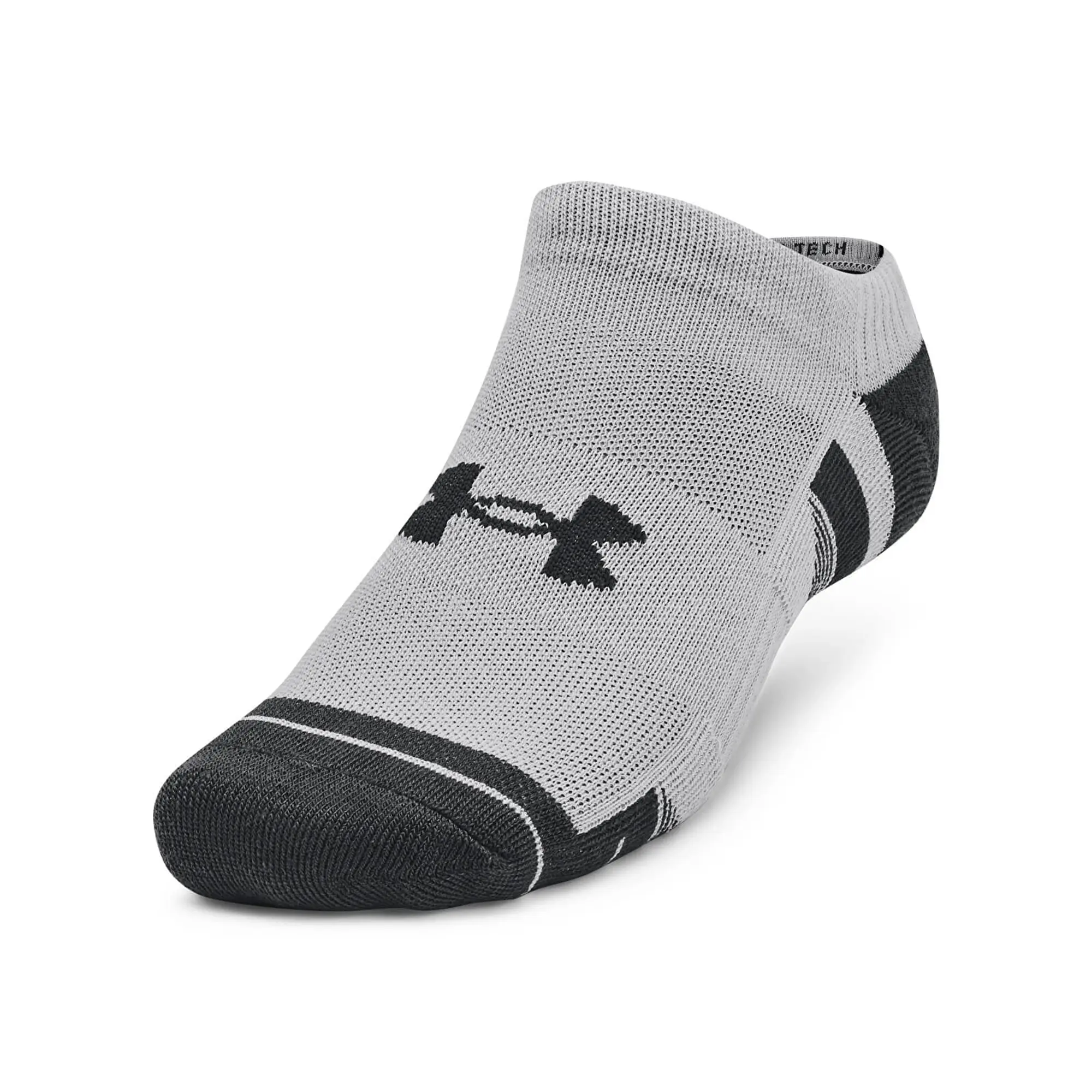 Unisex  Under Armour  Performance Tech 3-Pack No Show Socks Mod Gray / White / Jet Gray XL