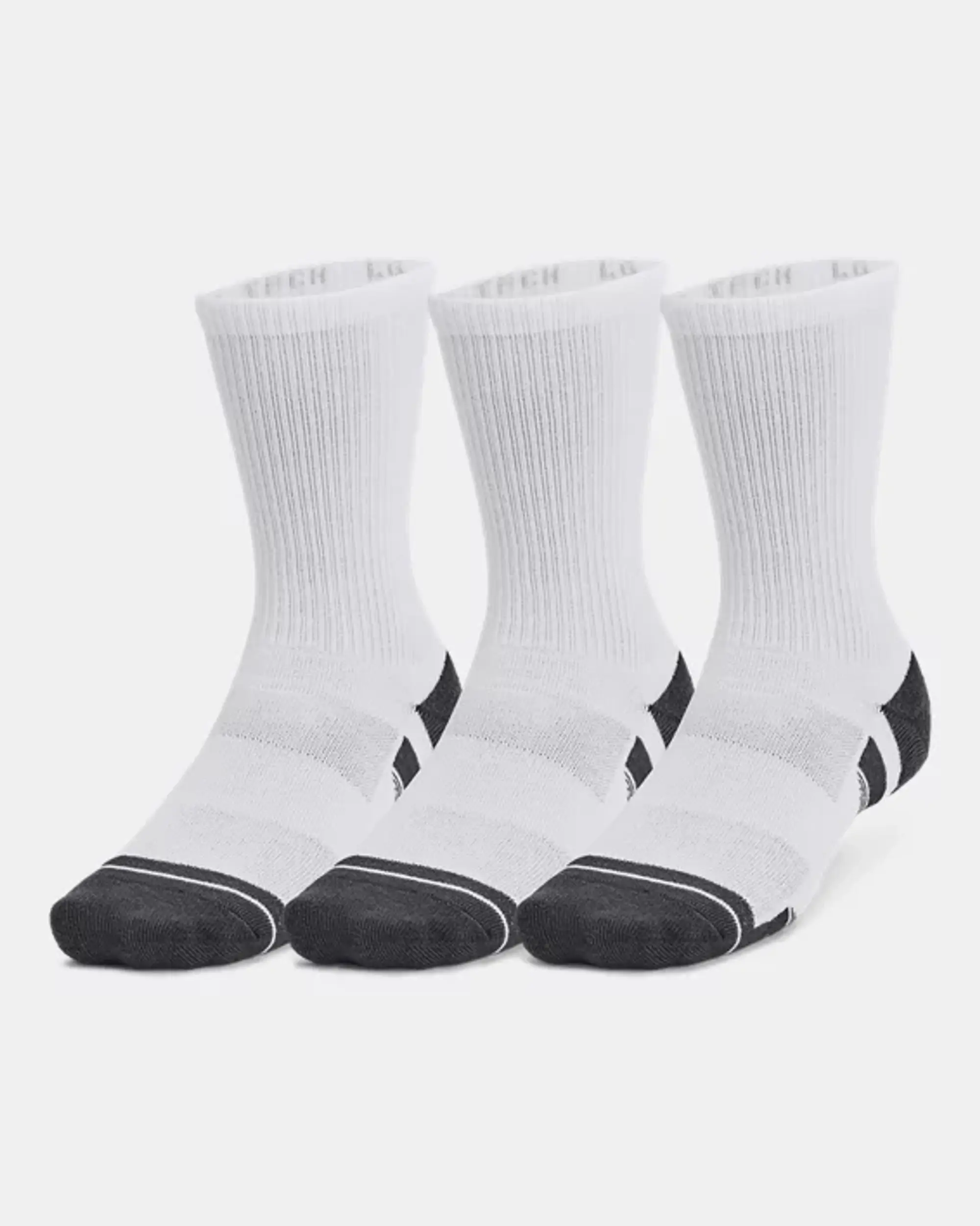 Unisex  Under Armour  Performance Tech 3-Pack Crew Socks White / White / Jet Gray XL