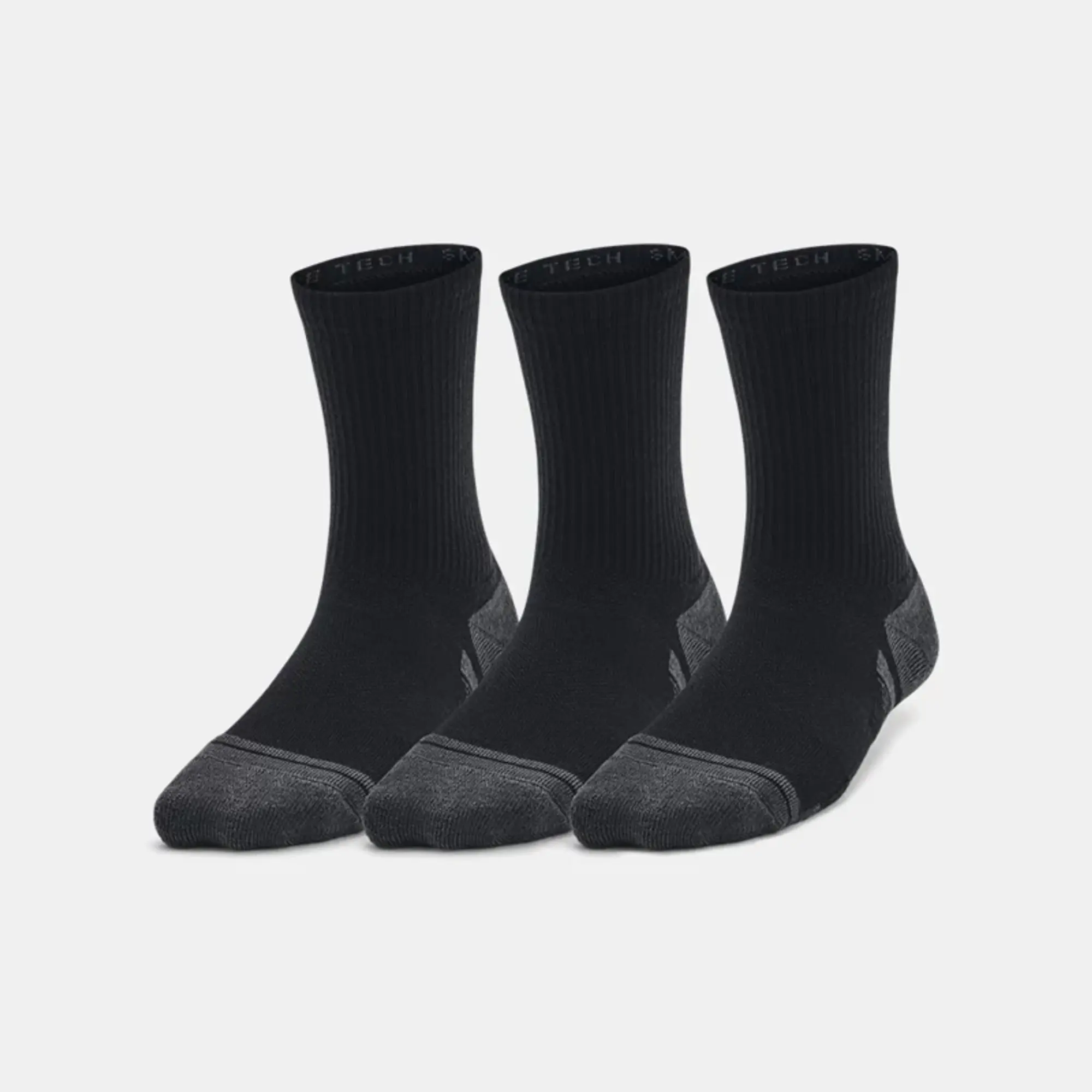 Kids'  Under Armour  Performance Tech 3-Pack Crew Socks Black / Black / Jet Gray XS